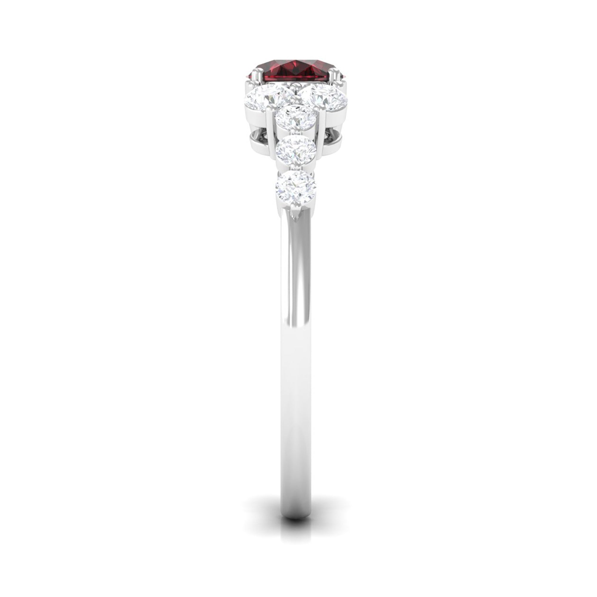 Garnet Solitaire East West Ring with Diamond Side Stones Garnet - ( AAA ) - Quality - Rosec Jewels