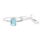 Natural Aquamarine Solitaire Ring Set with Diamond Aquamarine - ( AAA ) - Quality - Rosec Jewels