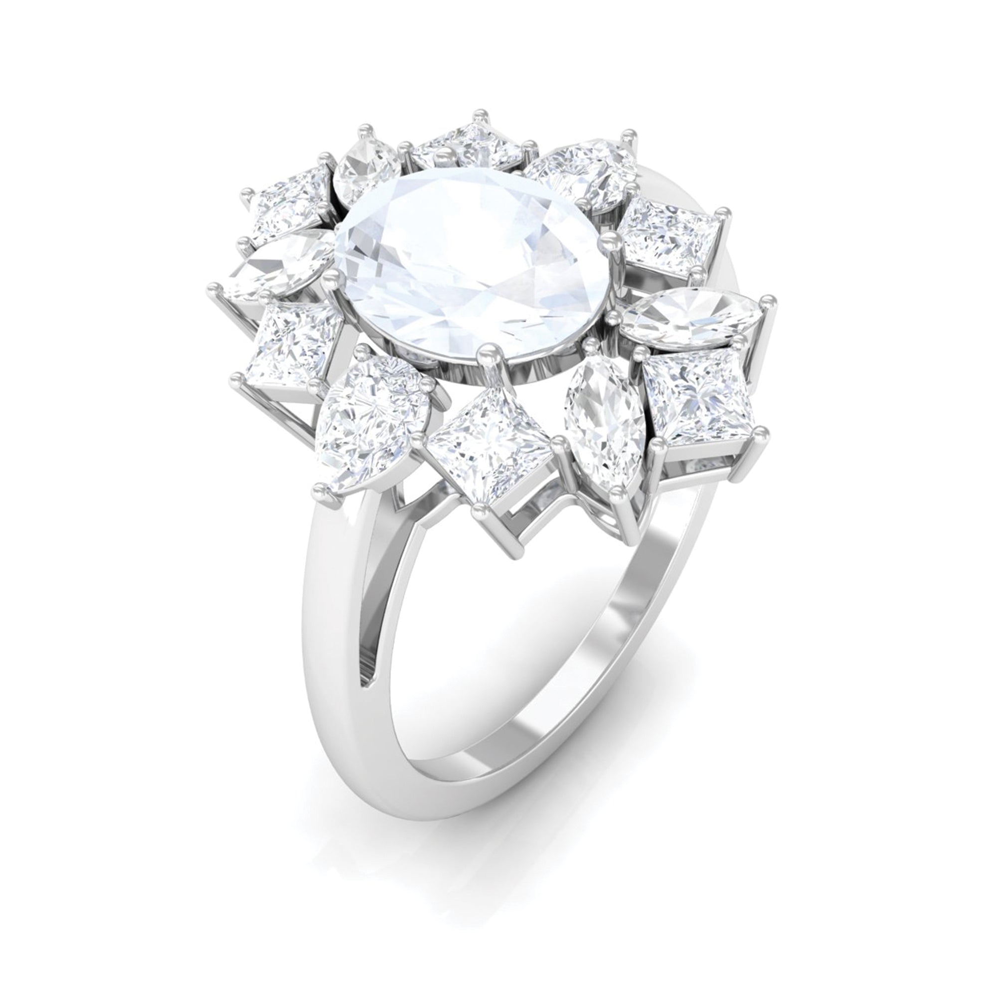 1.75 CT Oval Cut Moonstone and Moissanite Cocktail Ring Moonstone - ( AAA ) - Quality - Rosec Jewels