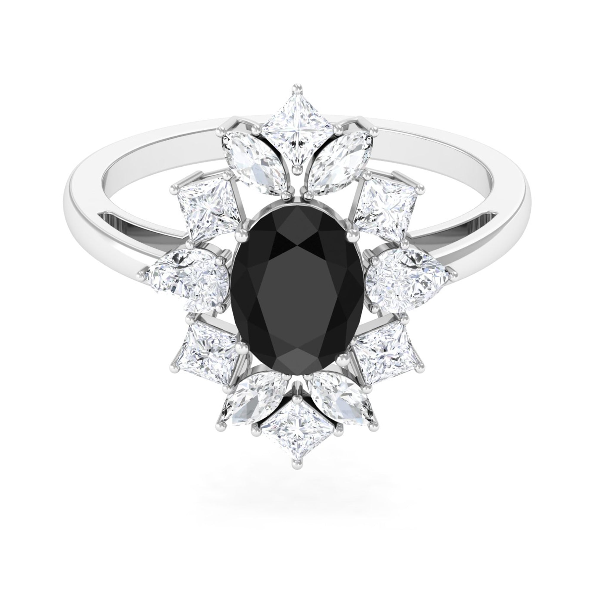 2.25 CT Oval Black Spinel Cocktail Ring with Moissanite Black Spinel - ( AAA ) - Quality - Rosec Jewels