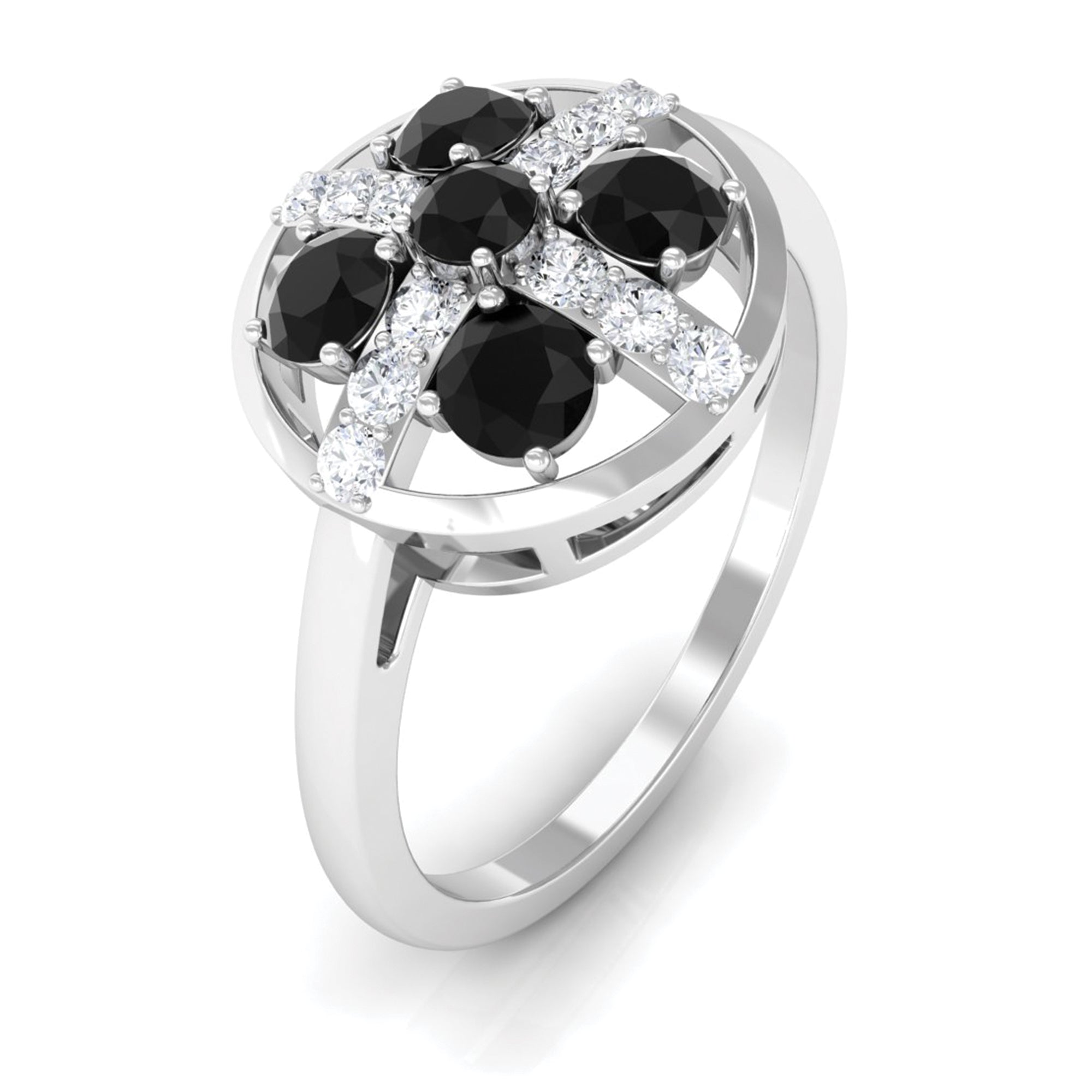 Genuine Black and White Diamond Contemporary Ring Black Diamond - ( AAA ) - Quality - Rosec Jewels