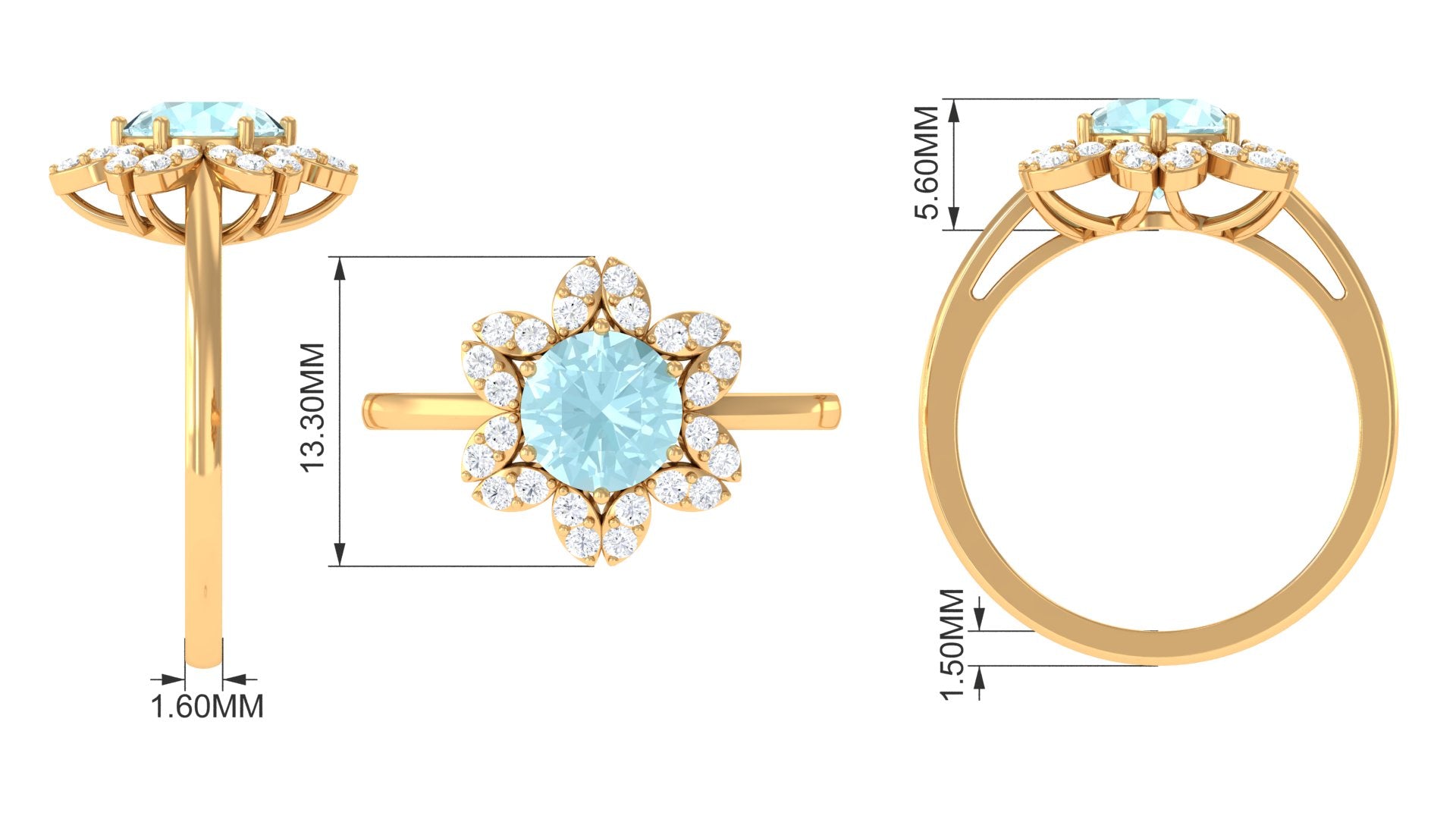 Sky Blue Topaz Flower Ring with Diamond Halo Sky Blue Topaz - ( AAA ) - Quality - Rosec Jewels