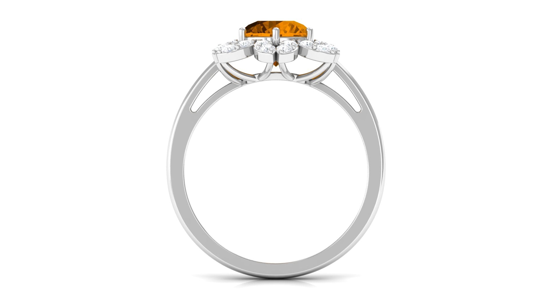 Round Shape Citrine Flower Ring with Diamond Halo Citrine - ( AAA ) - Quality - Rosec Jewels