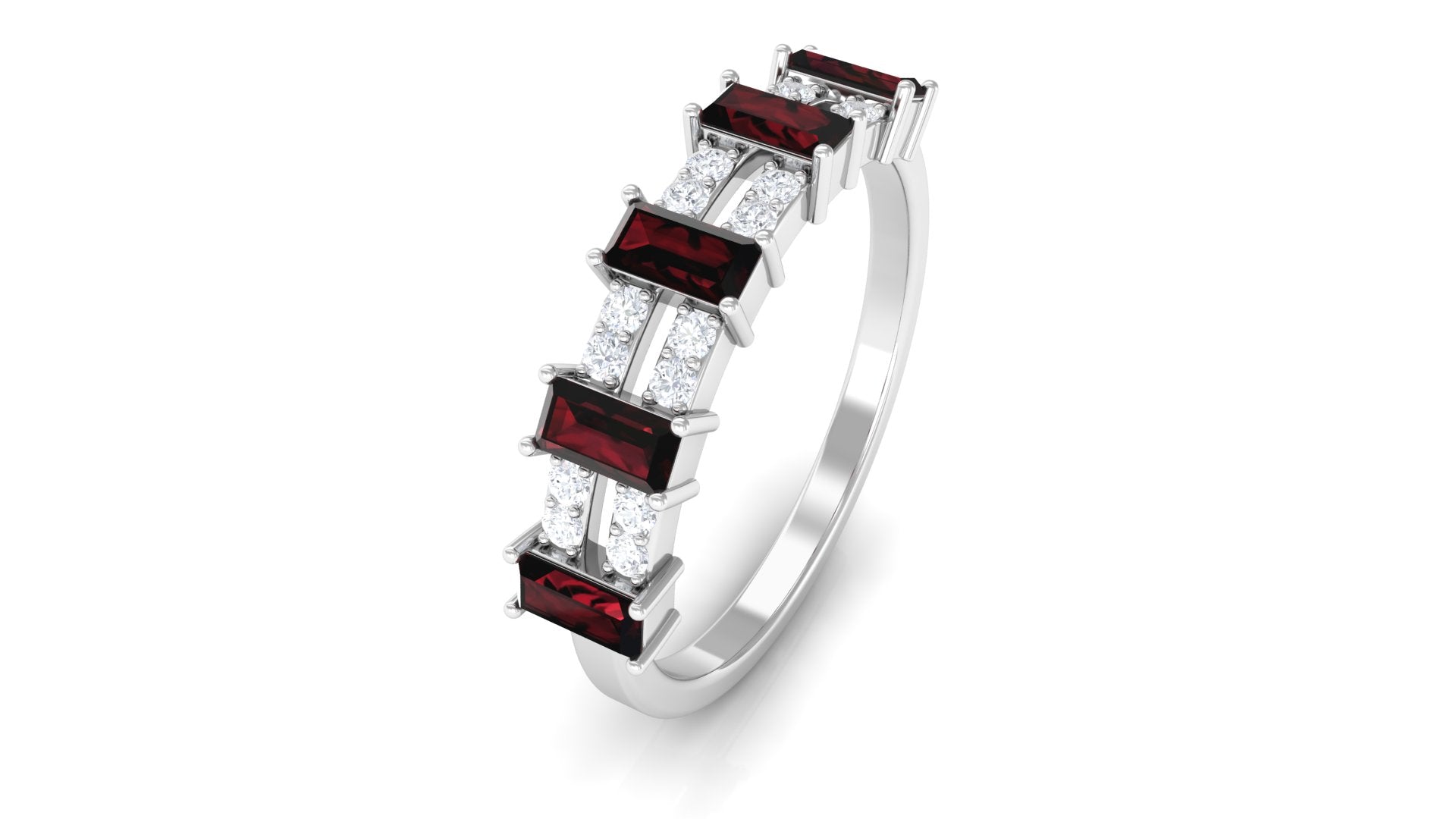 Garnet and Diamond Wide Half Eternity Band Ring Garnet - ( AAA ) - Quality - Rosec Jewels