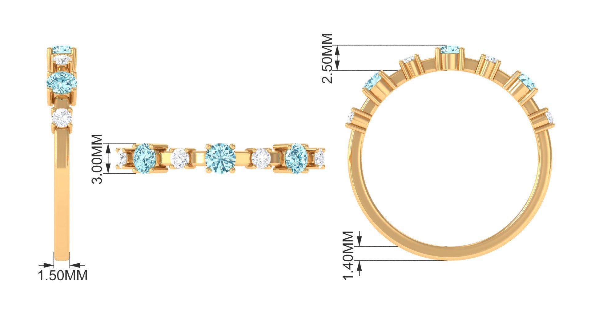 Natural Aquamarine and Diamond Half Eternity Ring Aquamarine - ( AAA ) - Quality - Rosec Jewels