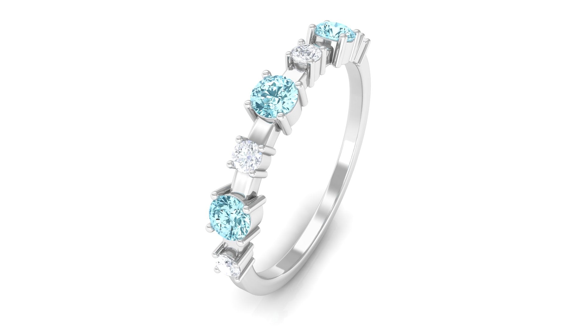 Natural Aquamarine and Diamond Half Eternity Ring Aquamarine - ( AAA ) - Quality - Rosec Jewels