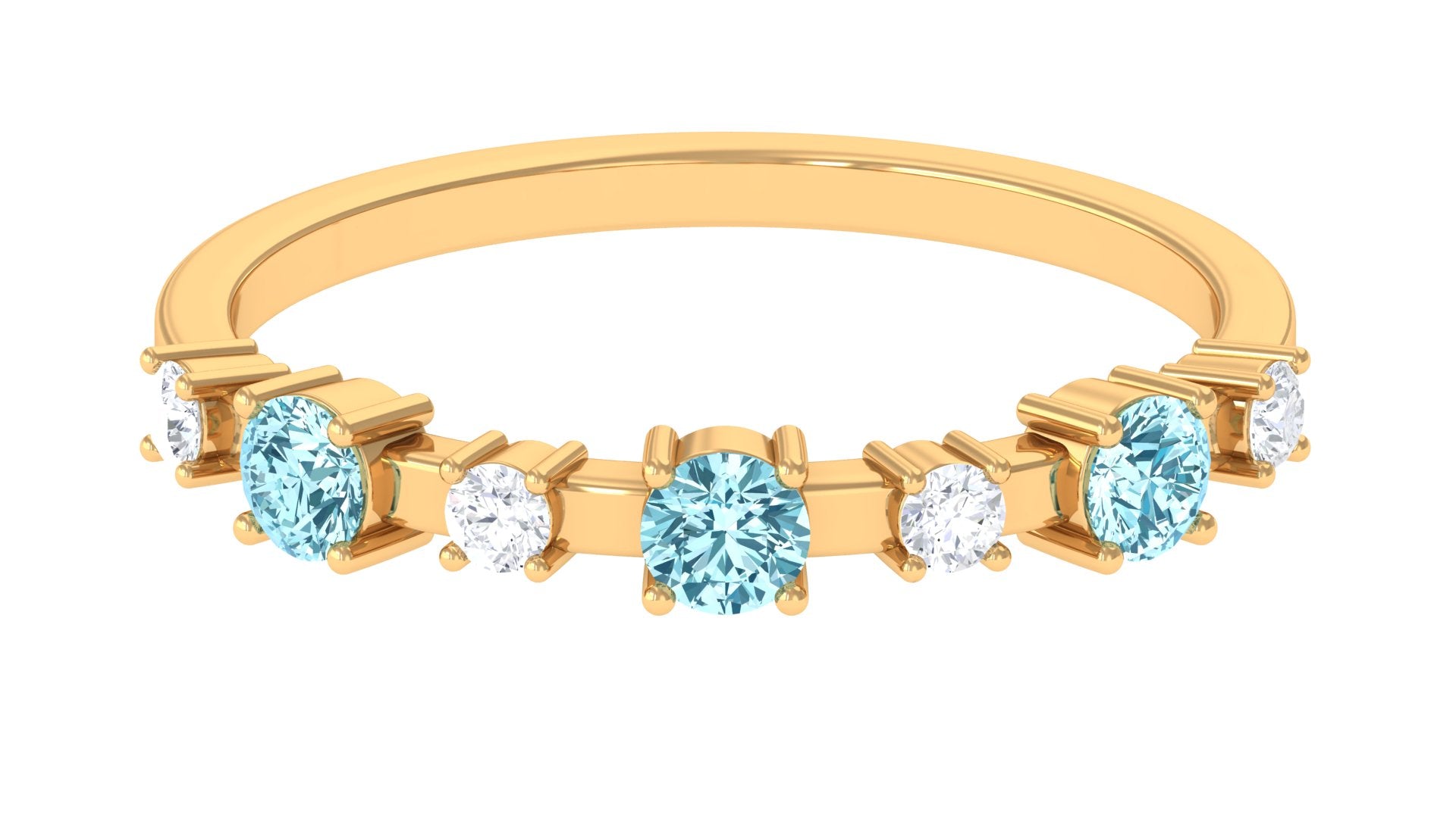 Natural Aquamarine and Diamond Half Eternity Ring Aquamarine - ( AAA ) - Quality - Rosec Jewels