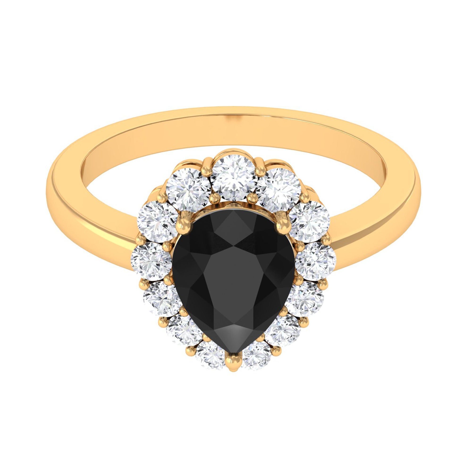 2.50 CT Black Spinel Teardrop Ring with Moissanite Black Spinel - ( AAA ) - Quality - Rosec Jewels