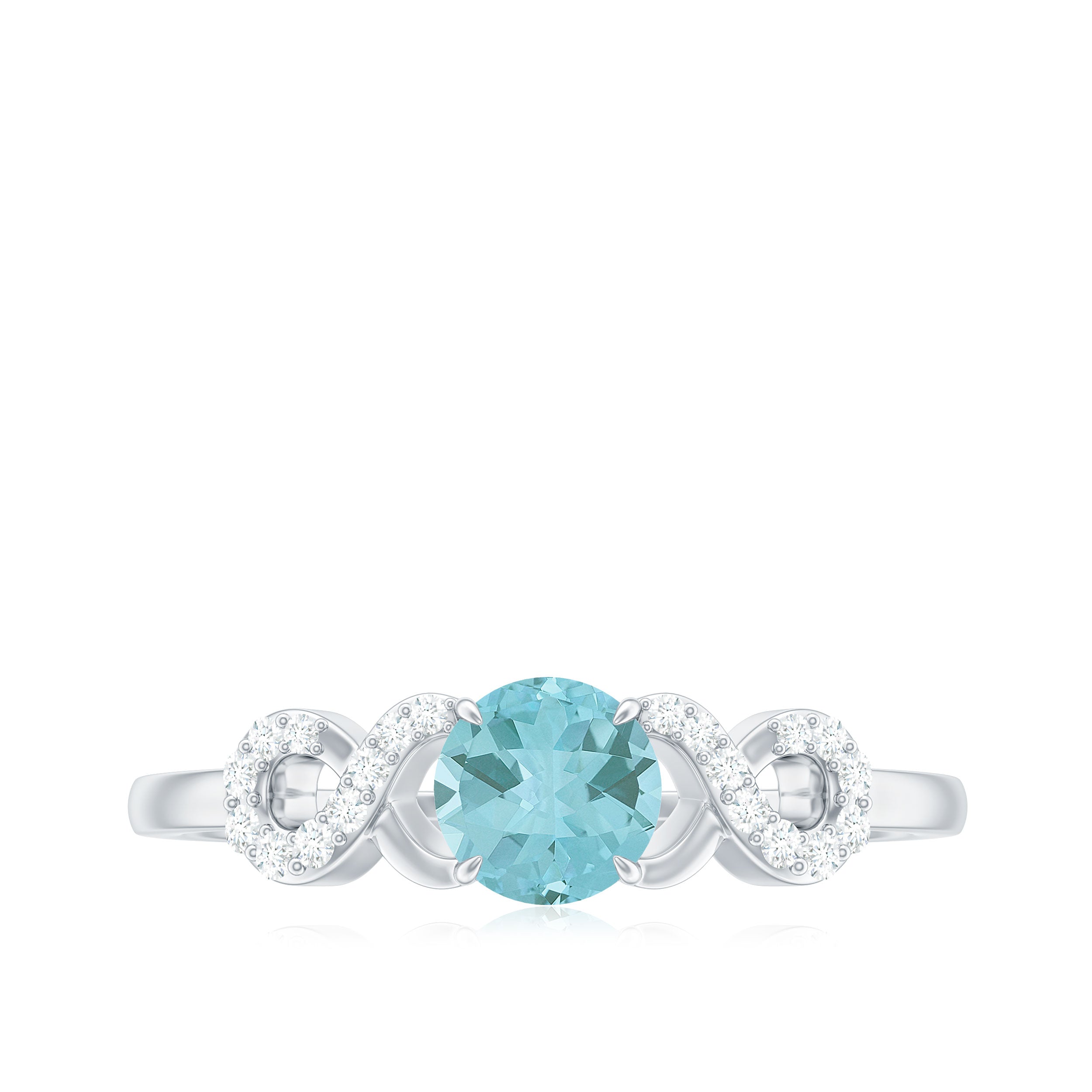 Round Sky Blue Topaz Solitaire Ring with Infinity Diamond Sky Blue Topaz - ( AAA ) - Quality - Rosec Jewels