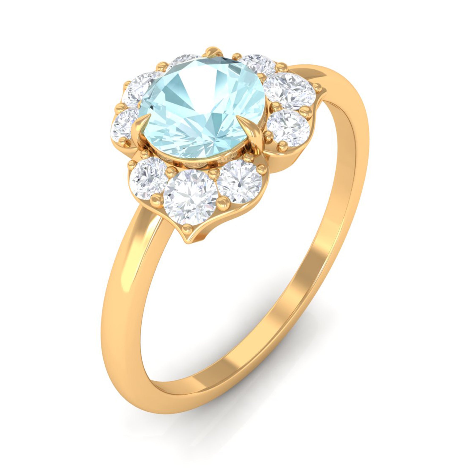 Round Sky Blue Topaz Flower Ring with Diamond Accent Sky Blue Topaz - ( AAA ) - Quality - Rosec Jewels