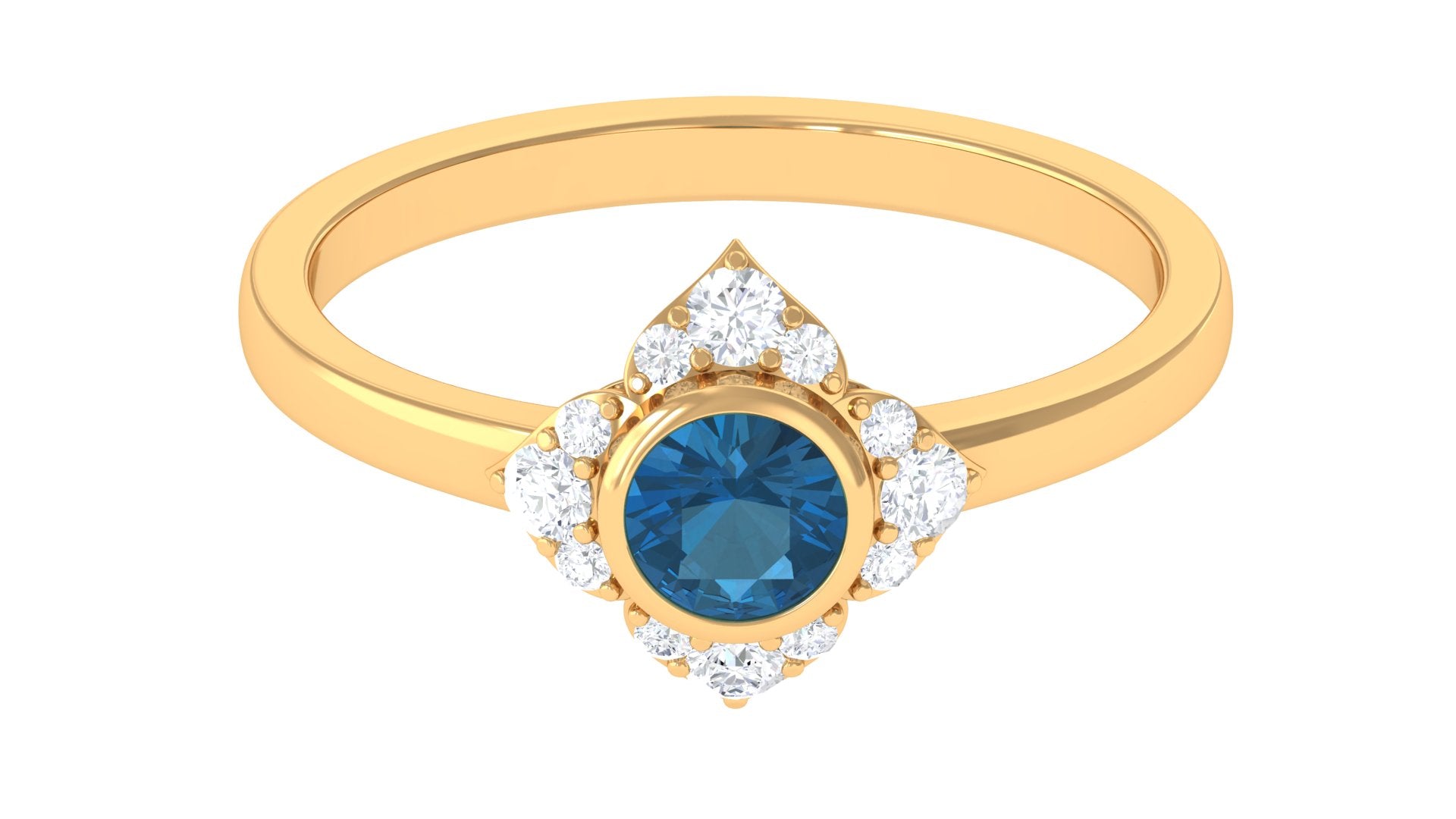 3/4 CT London Blue Topaz and Diamond Vintage Flower Engagement Ring London Blue Topaz - ( AAA ) - Quality - Rosec Jewels