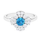 Swiss Blue Topaz Floral Engagement Ring with Moissanite Swiss Blue Topaz - ( AAA ) - Quality - Rosec Jewels