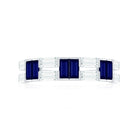 Baguette Cut Blue Sapphire and Moissanite Half Eternity Ring Blue Sapphire - ( AAA ) - Quality - Rosec Jewels