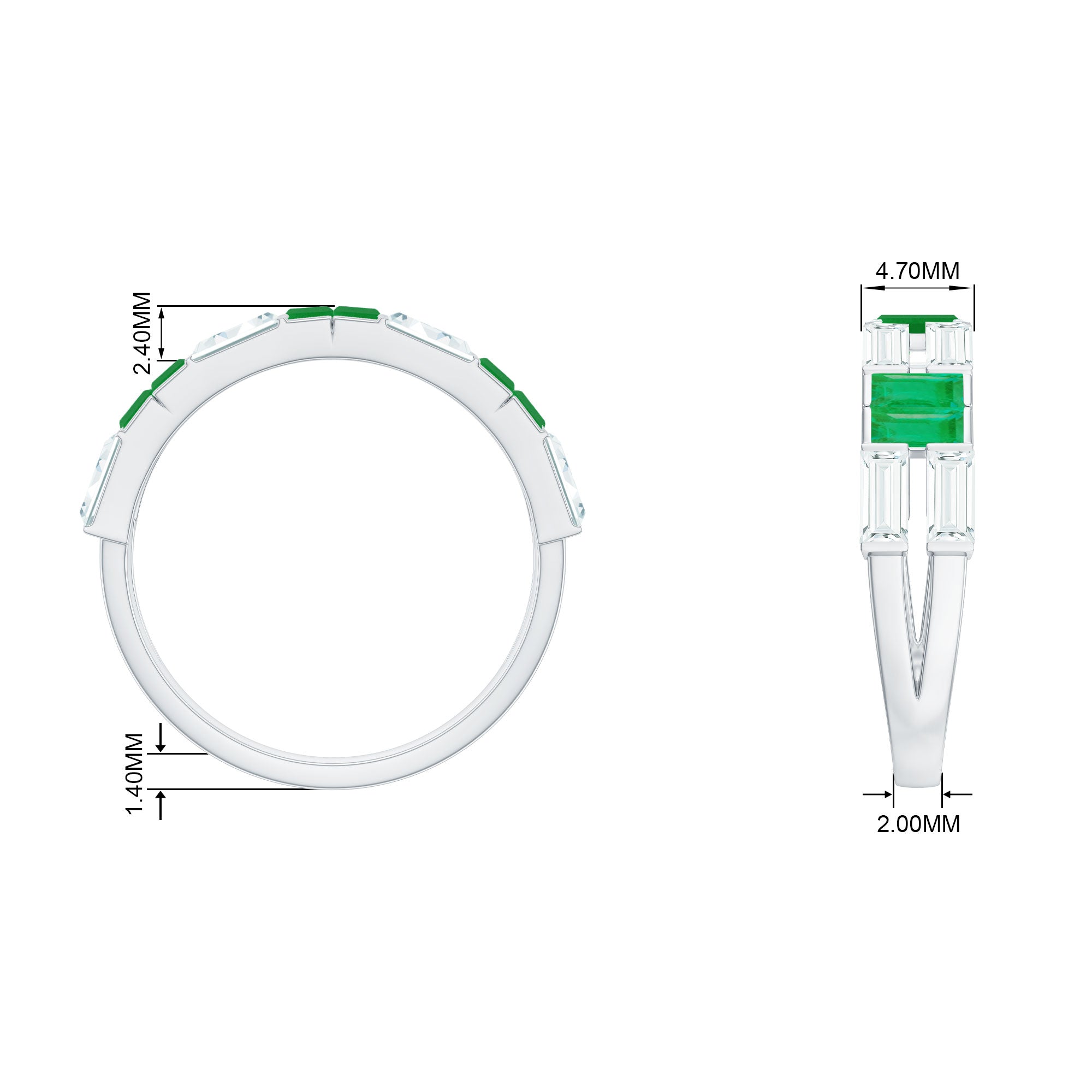 Baguette Cut Emerald and Moissanite Half Eternity Ring Emerald - ( AAA ) - Quality - Rosec Jewels