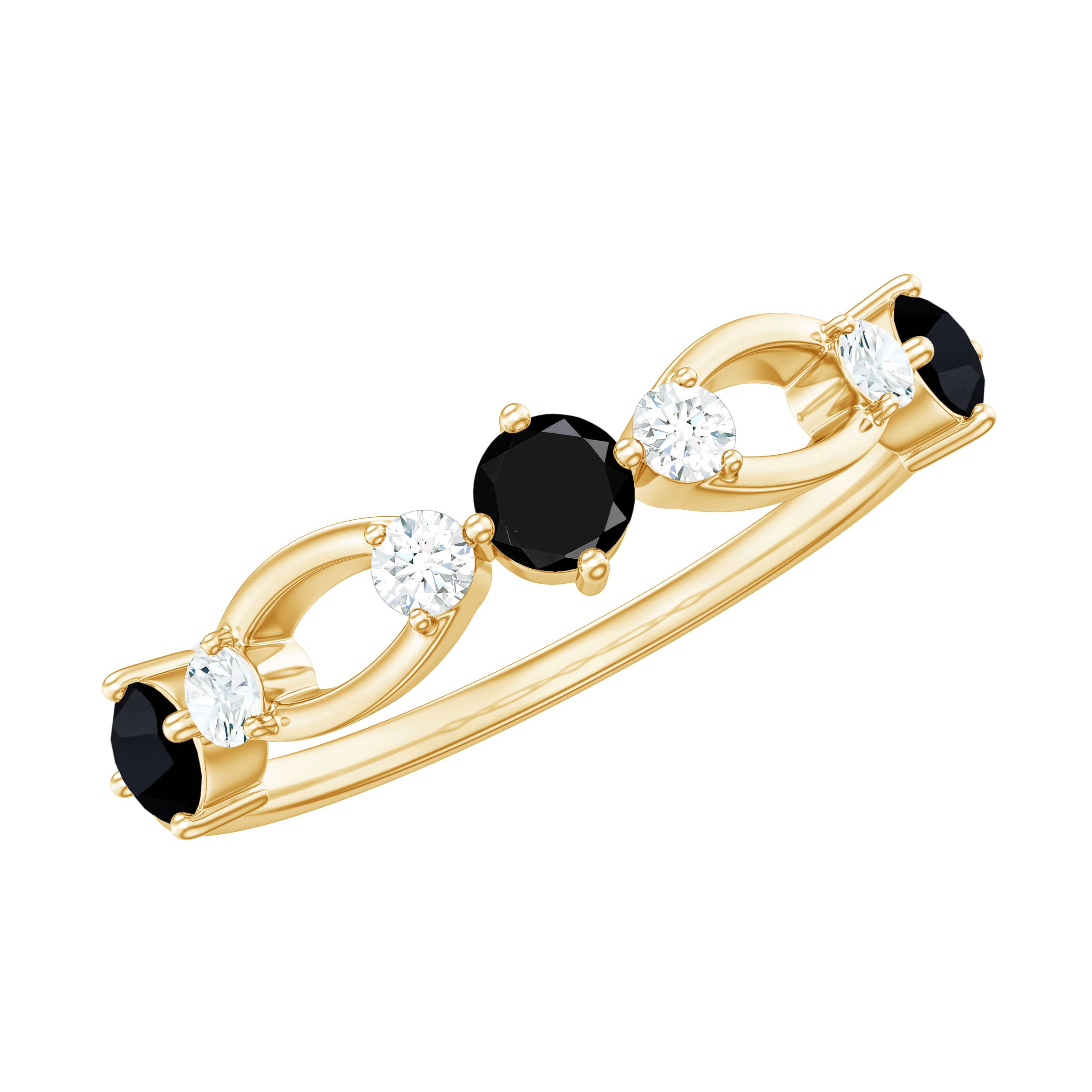 Black Spinel and Diamond Minimal Promise Ring Black Spinel - ( AAA ) - Quality - Rosec Jewels