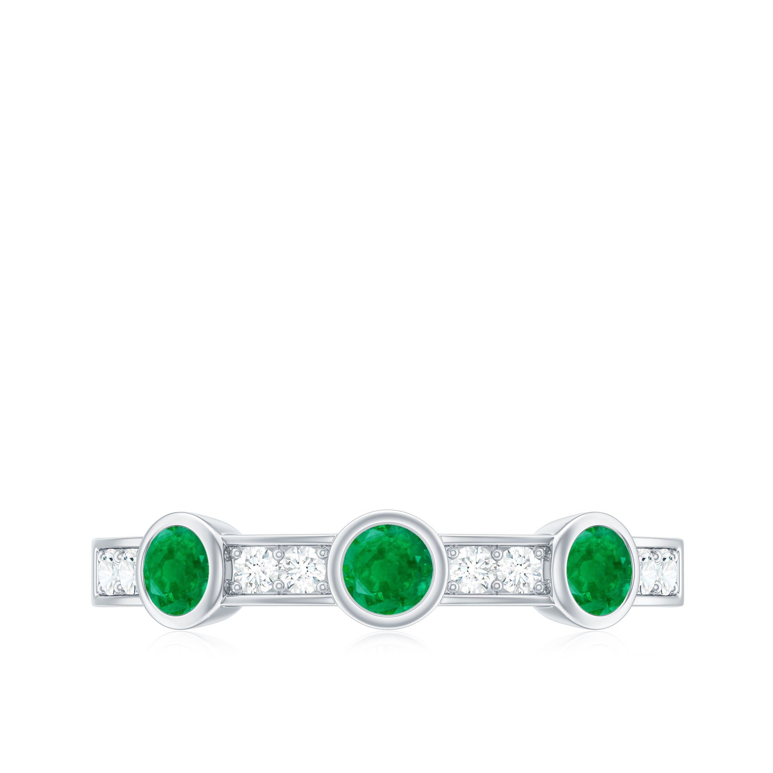 Emerald and Diamond Minimal Half Eternity Band Ring Emerald - ( AAA ) - Quality - Rosec Jewels