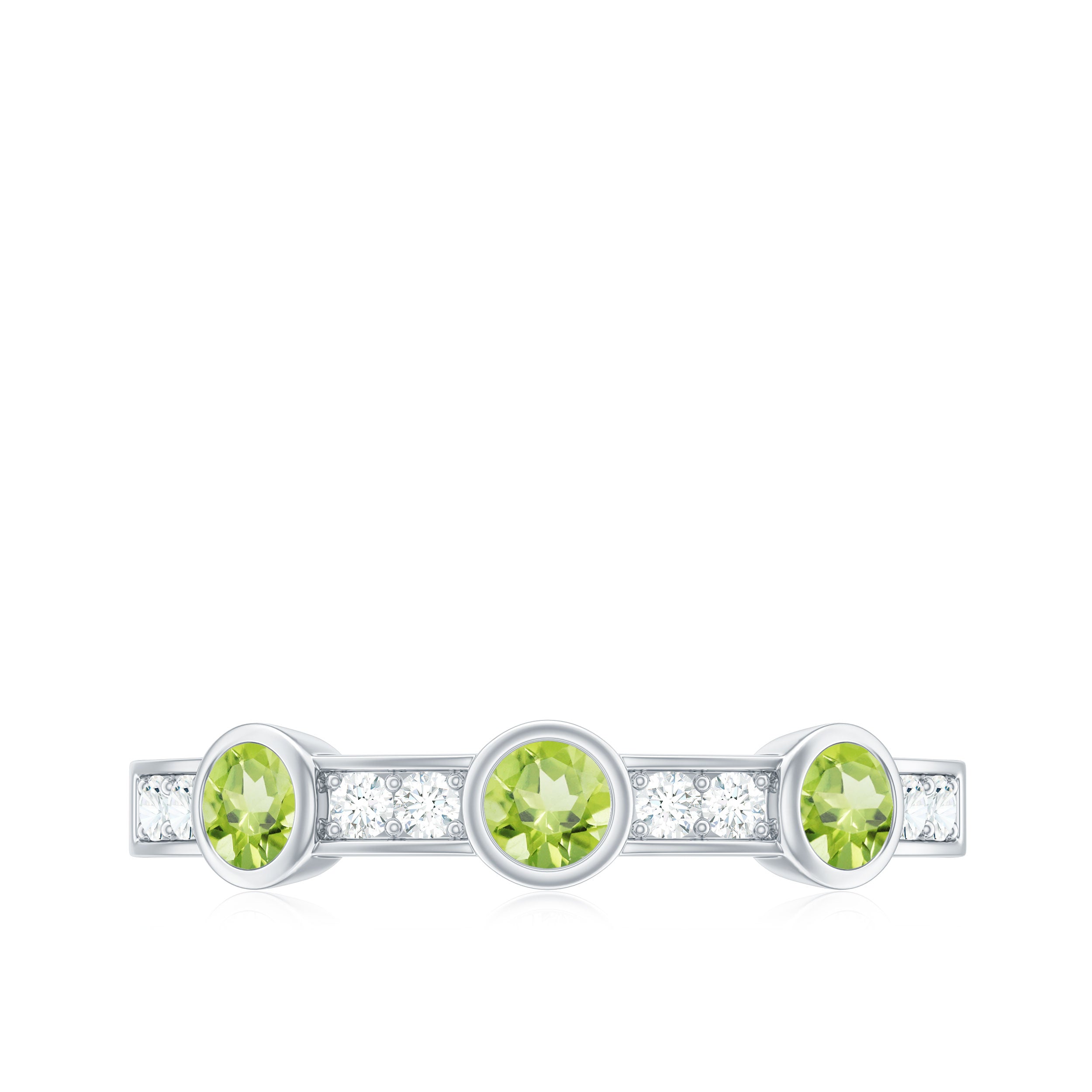 Peridot and Diamond Minimal Half Eternity Ring Peridot - ( AAA ) - Quality - Rosec Jewels