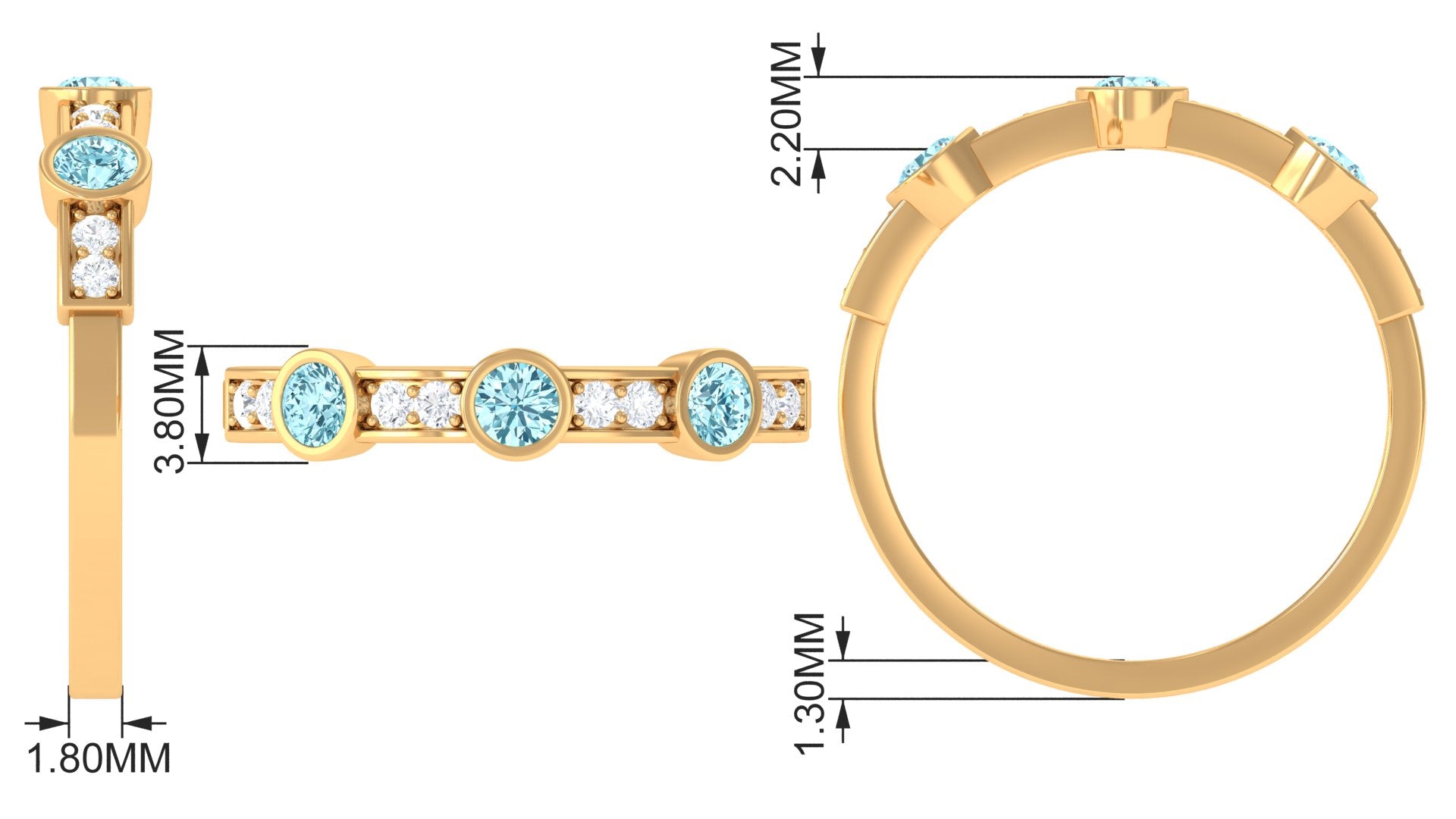 Minimal Half Eternity Ring with Aquamarine and Diamond Aquamarine - ( AAA ) - Quality - Rosec Jewels