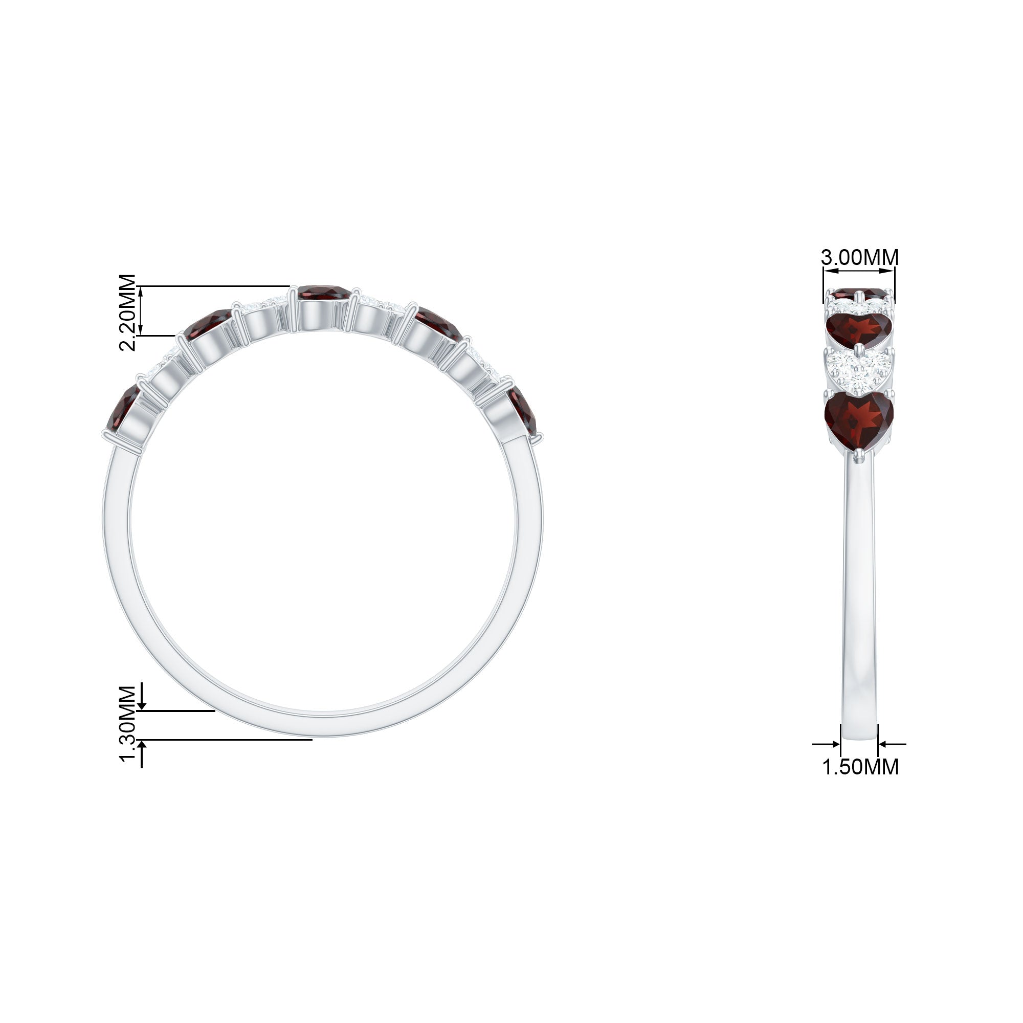 Heart Shape Garnet and Diamond Half Eternity Ring Garnet - ( AAA ) - Quality - Rosec Jewels