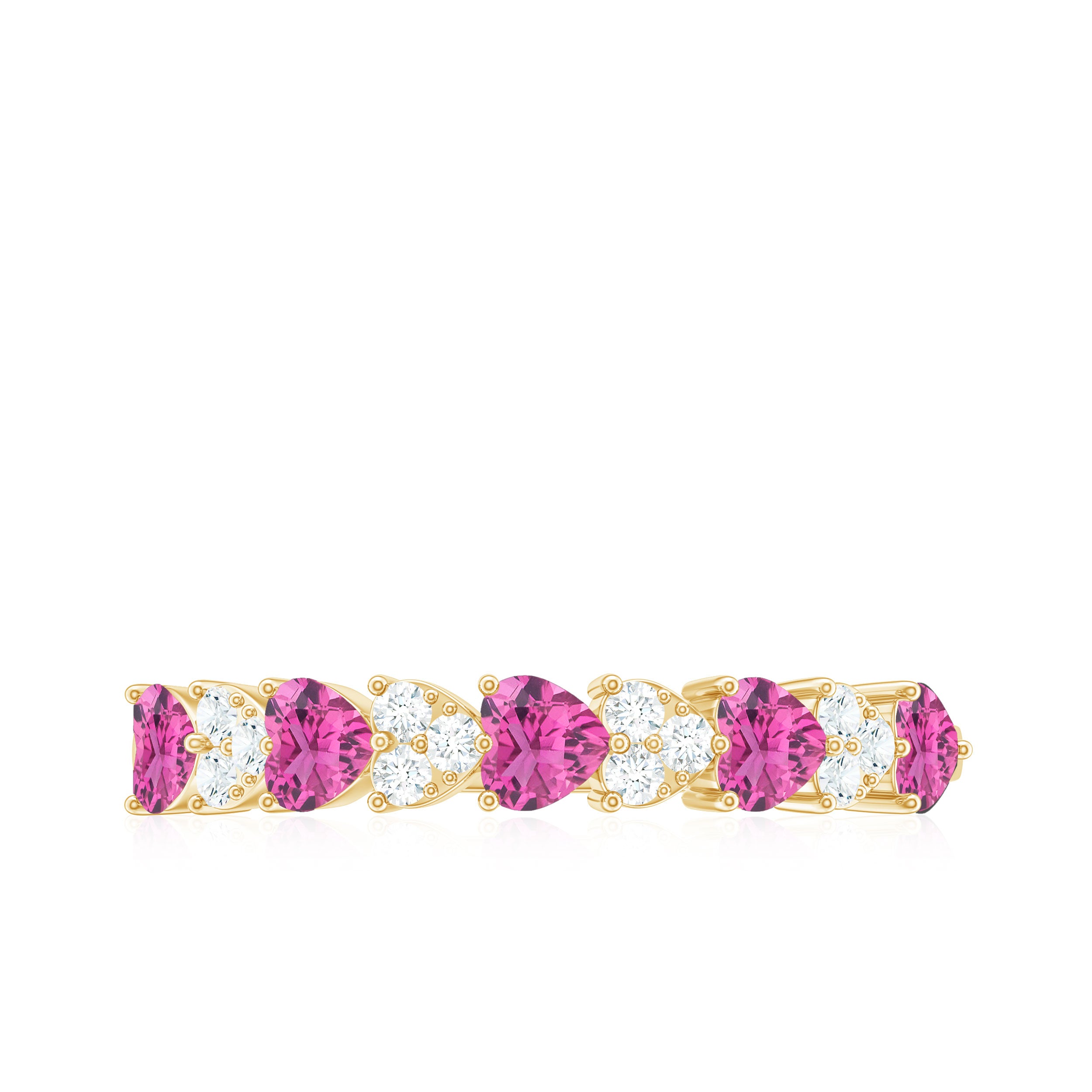 Heart Shape Half Eternity Ring with Pink Tourmaline and Diamond Pink Tourmaline - ( AAA ) - Quality - Rosec Jewels