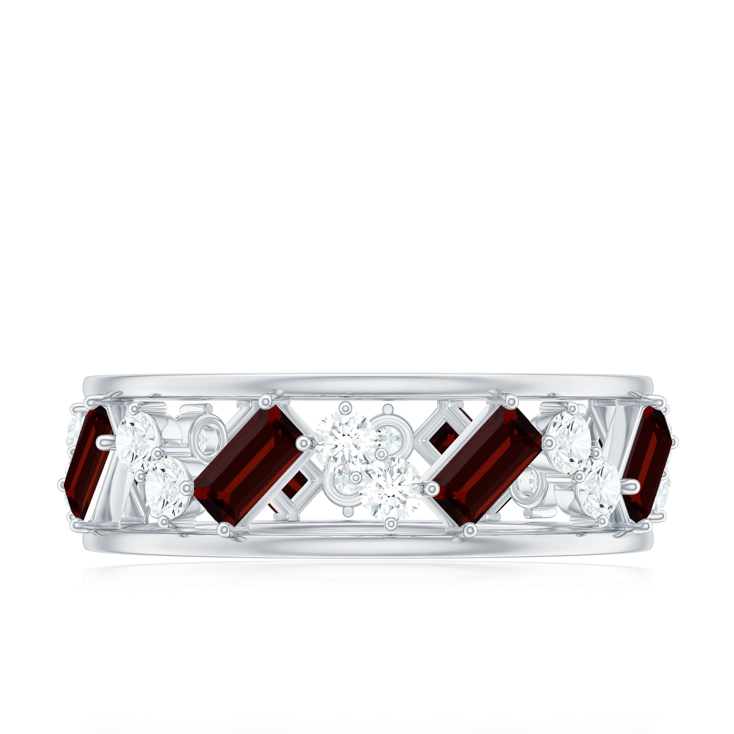 Baguette Cut Garnet and Diamond Wide Eternity Ring Garnet - ( AAA ) - Quality - Rosec Jewels