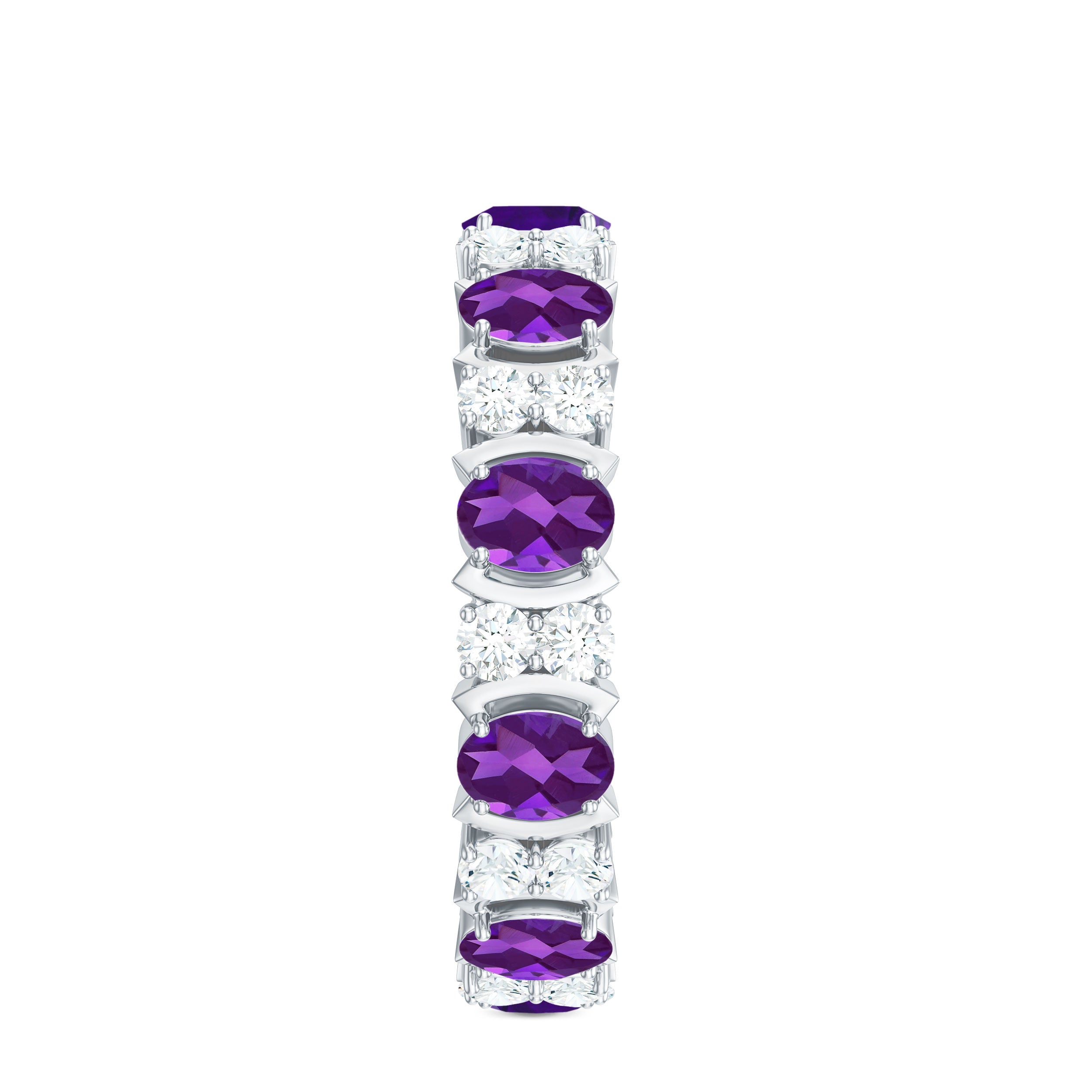 Oval Cut Amethyst and Moissanite Eternity Ring Amethyst - ( AAA ) - Quality - Rosec Jewels