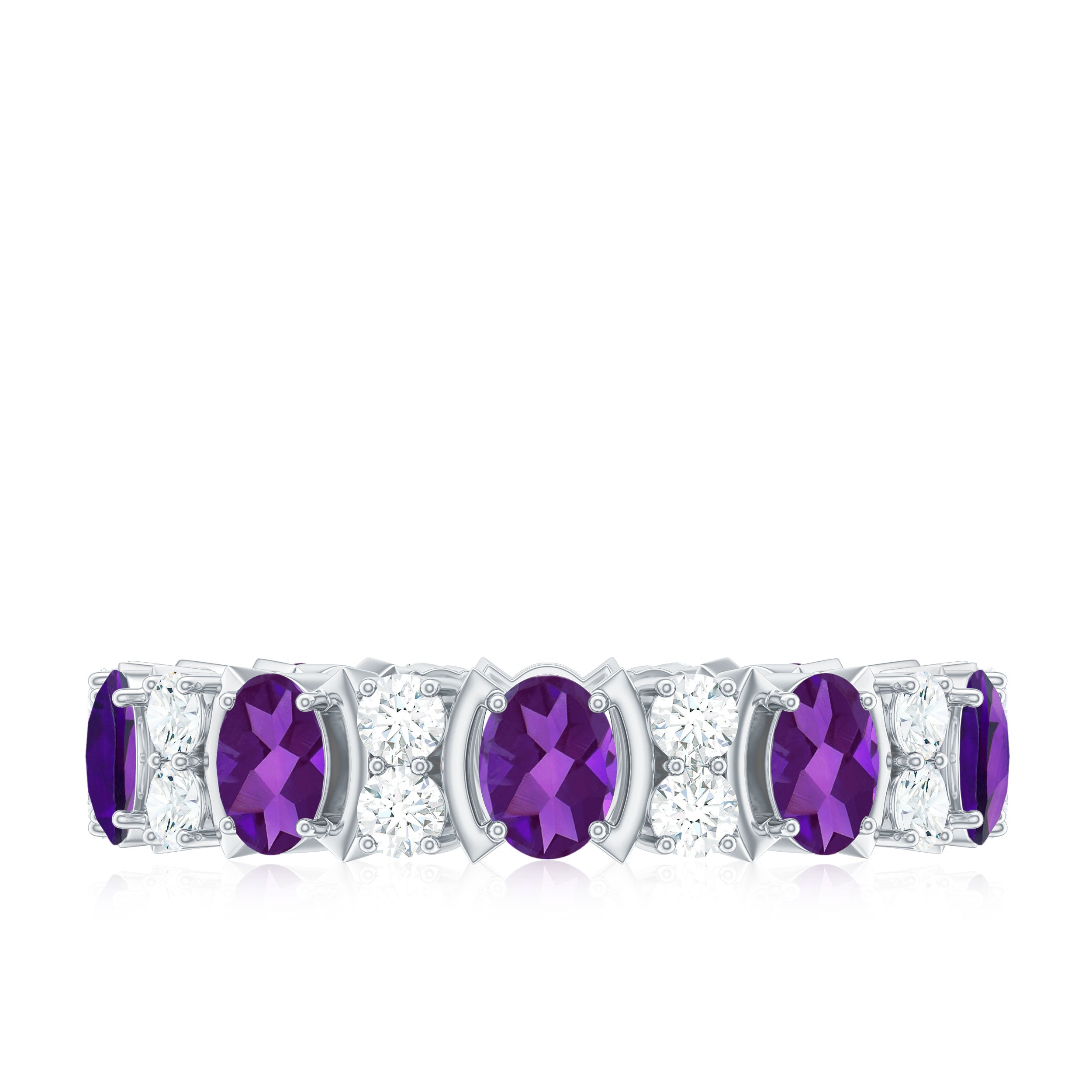 Oval Cut Amethyst and Moissanite Eternity Ring Amethyst - ( AAA ) - Quality - Rosec Jewels