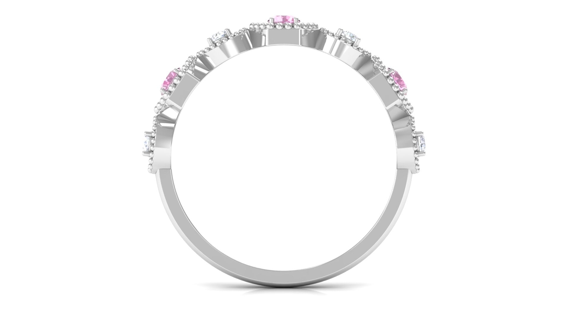 Pink Tourmaline and Diamond Eternity Wedding Band Pink Tourmaline - ( AAA ) - Quality - Rosec Jewels