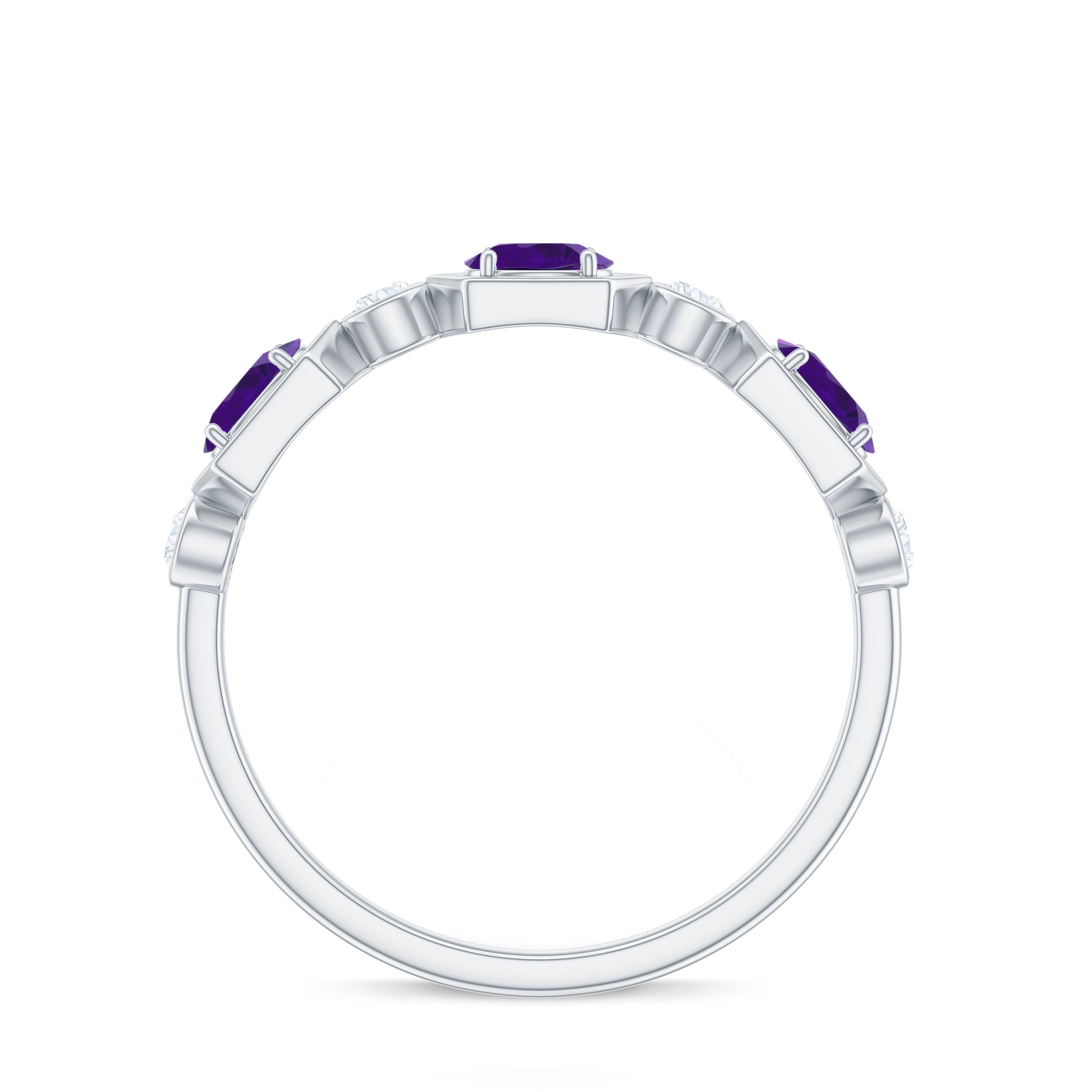 Oval Amethyst and Diamond Half Eternity Ring Amethyst - ( AAA ) - Quality - Rosec Jewels