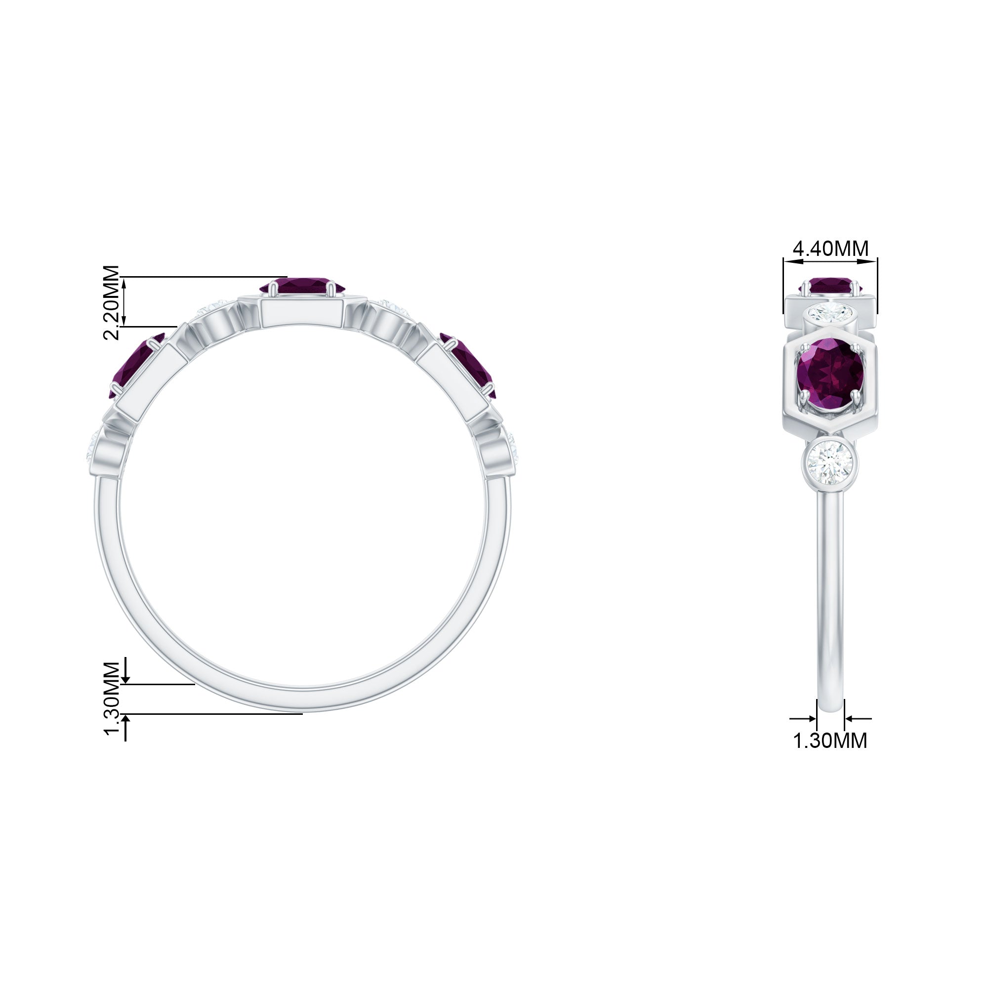 3/4 CT Oval Rhodolite and Diamond Half Eternity Ring Rhodolite - ( AAA ) - Quality - Rosec Jewels