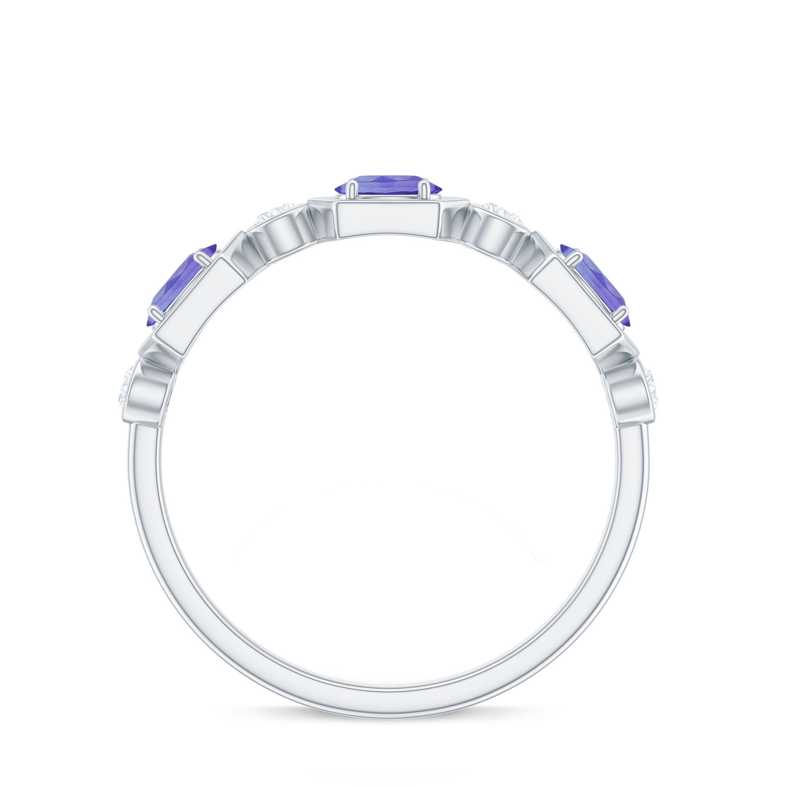 Real Tanzanite and Diamond Half Eternity Ring Tanzanite - ( AAA ) - Quality - Rosec Jewels