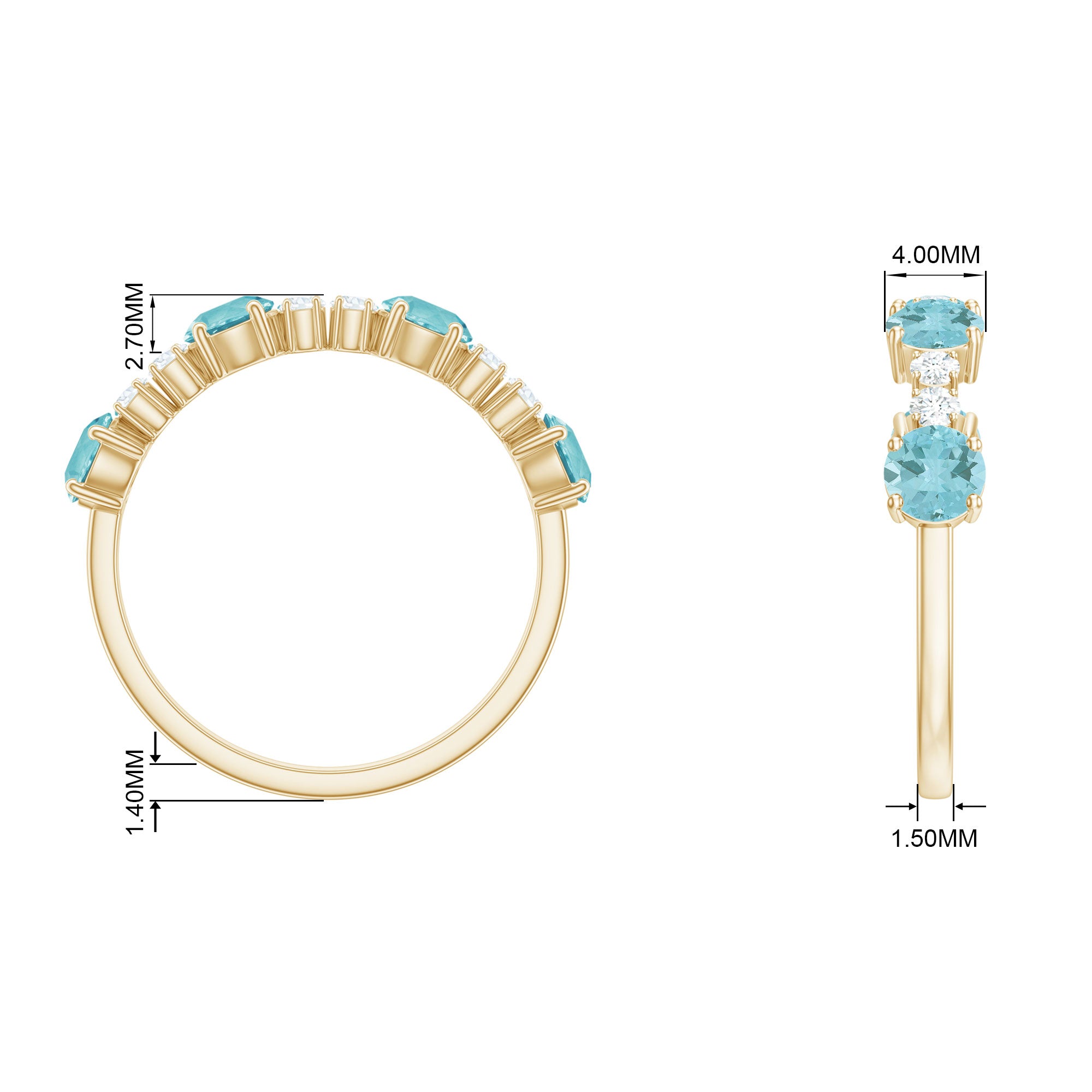 Sky Blue Topaz and Diamond Half Eternity in Prong Setting Sky Blue Topaz - ( AAA ) - Quality - Rosec Jewels