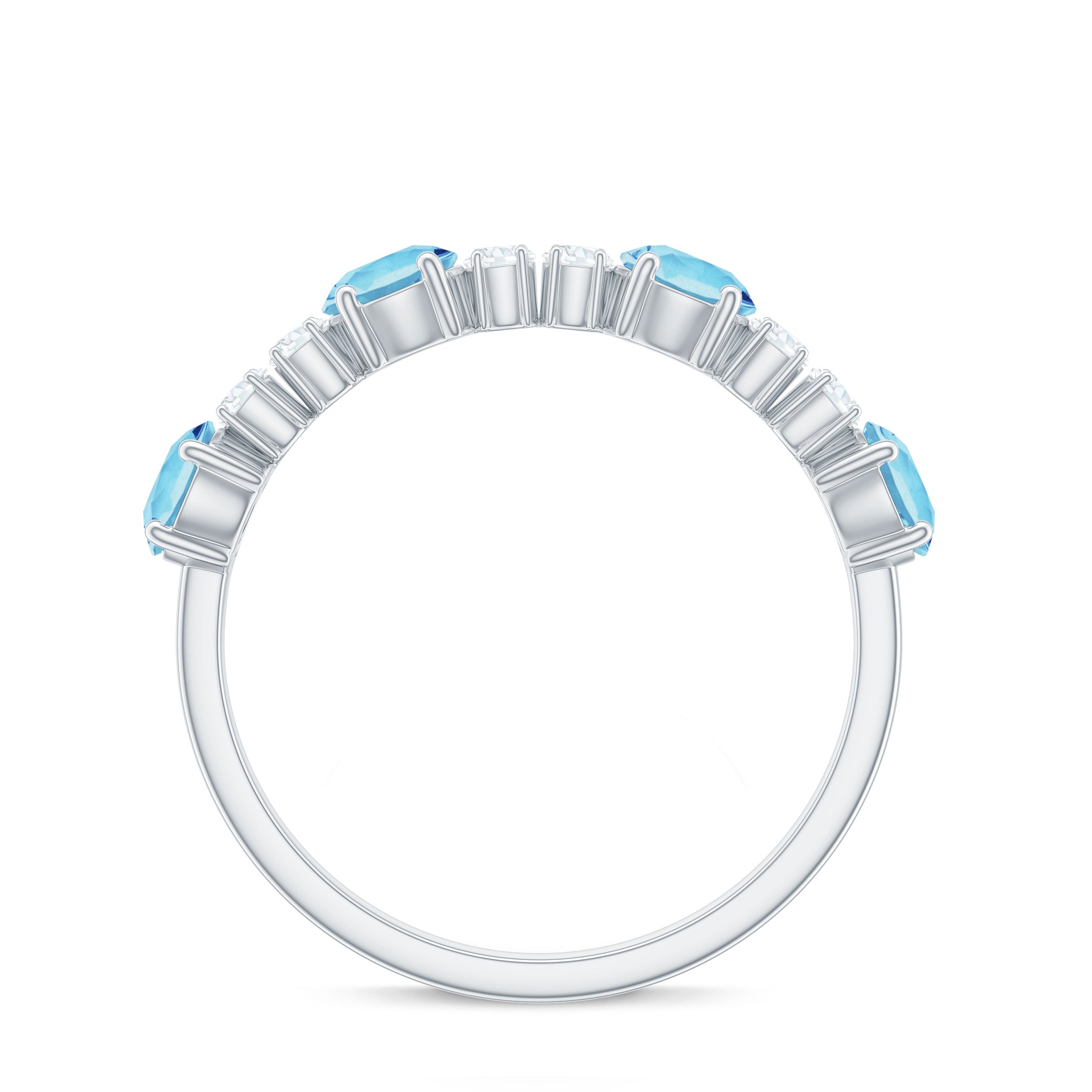 Aquamarine and Diamond Half Eternity Ring in Prong Setting Aquamarine - ( AAA ) - Quality - Rosec Jewels