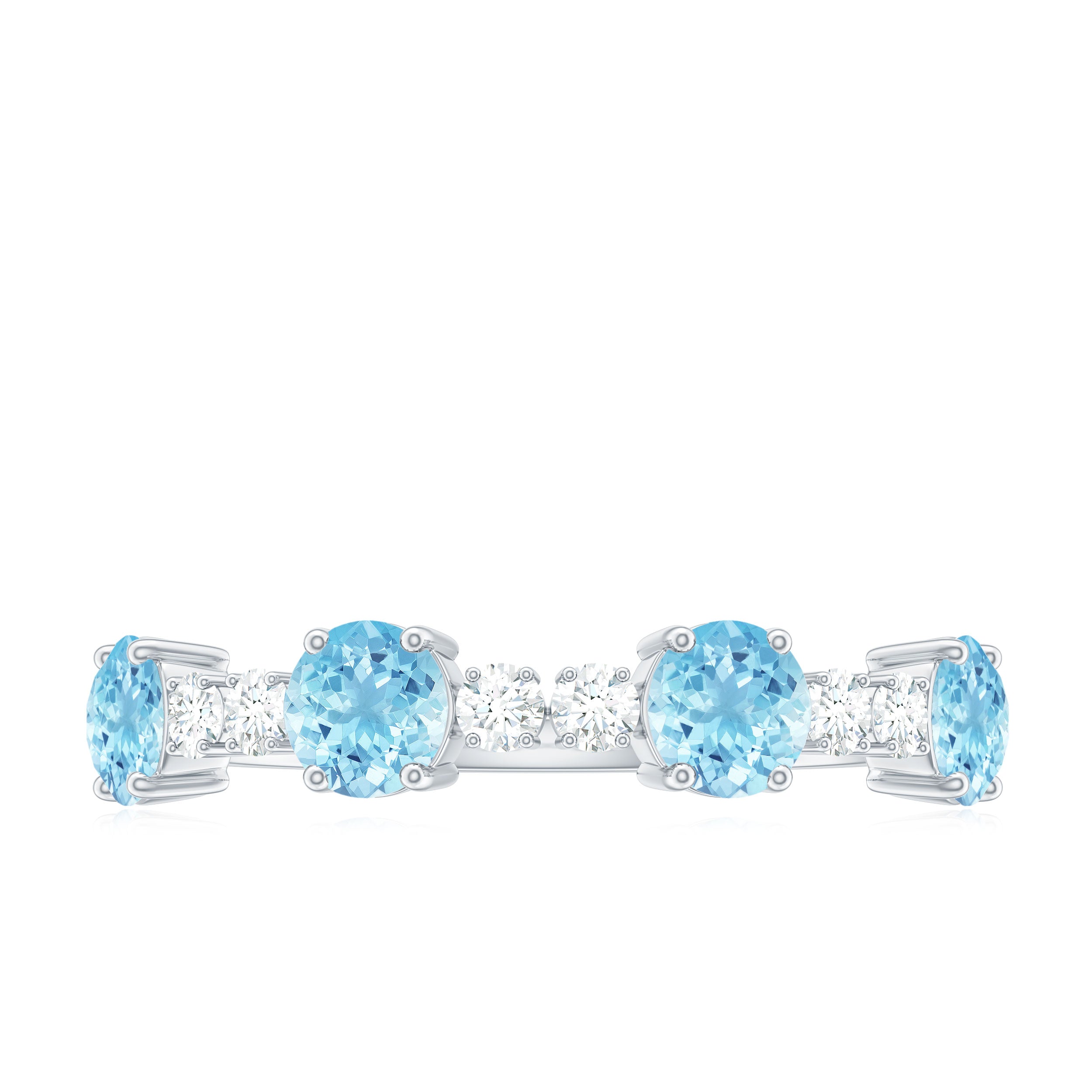 Aquamarine and Diamond Half Eternity Ring in Prong Setting Aquamarine - ( AAA ) - Quality - Rosec Jewels