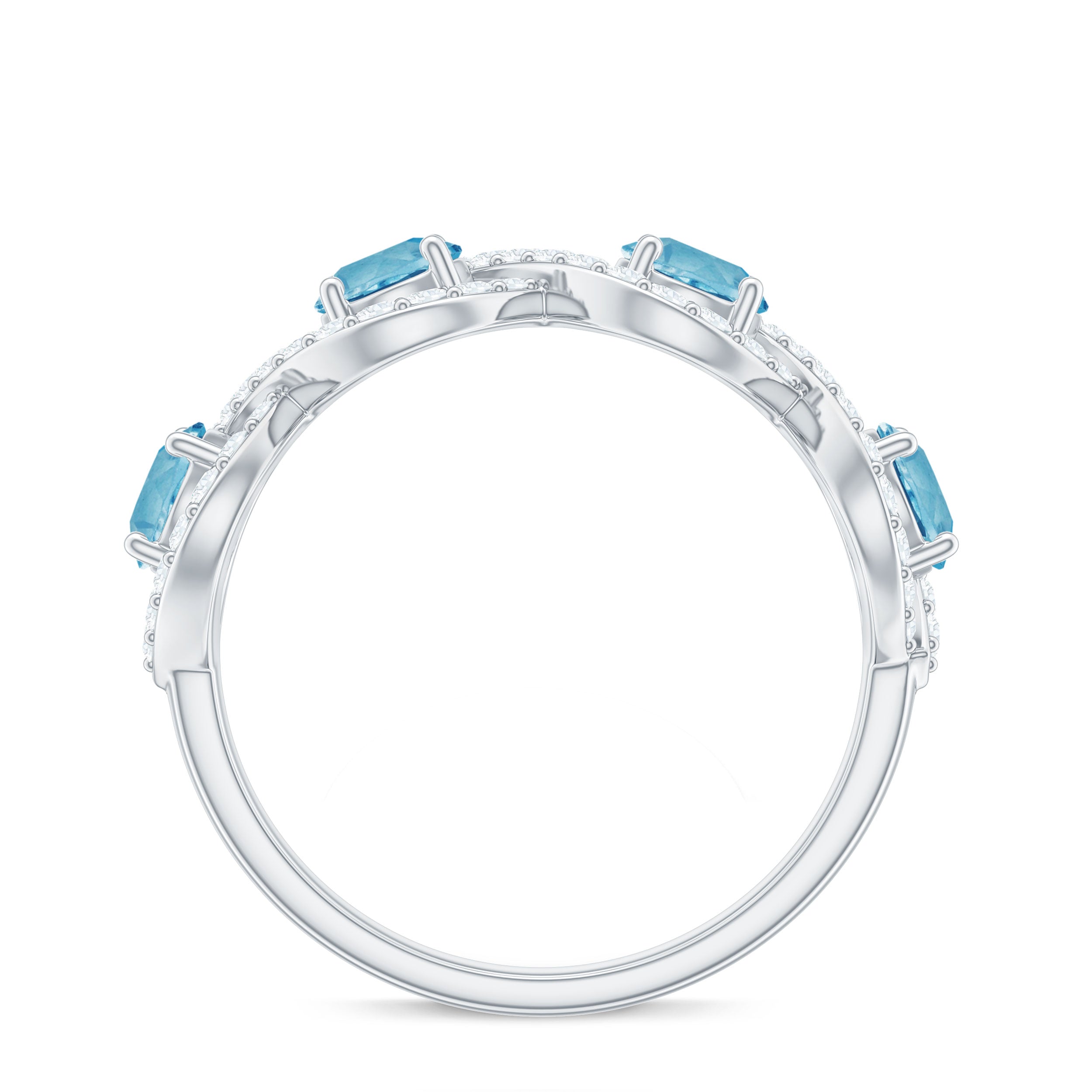 Natural Swiss Blue Topaz Half Eternity Ring with Diamond Swiss Blue Topaz - ( AAA ) - Quality - Rosec Jewels