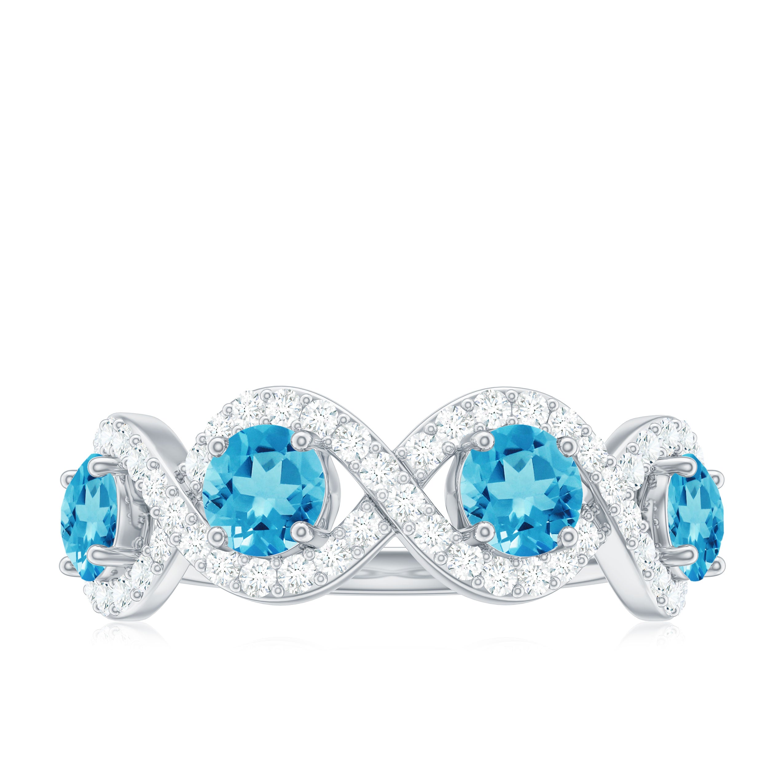 Natural Swiss Blue Topaz Half Eternity Ring with Diamond Swiss Blue Topaz - ( AAA ) - Quality - Rosec Jewels