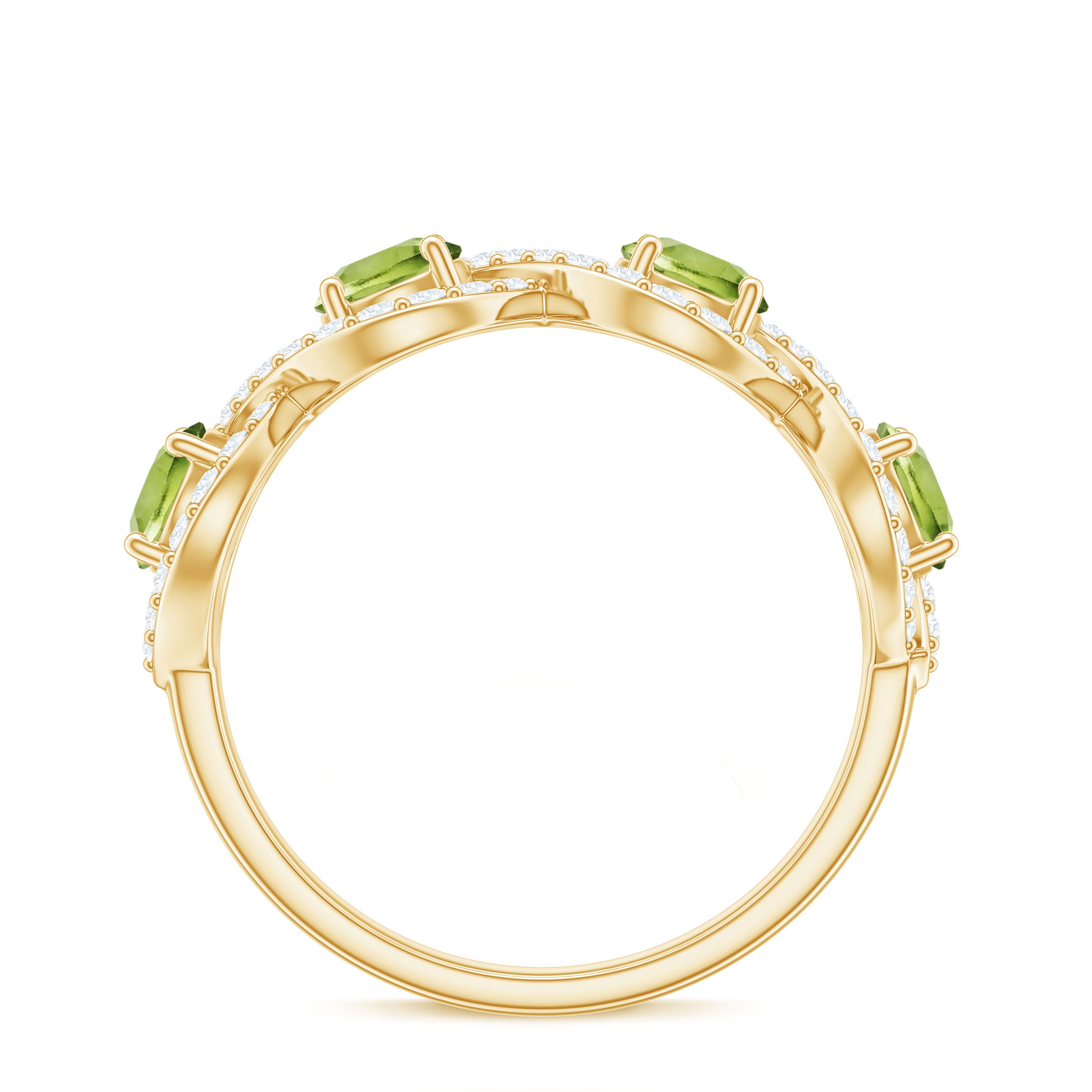 Natural Peridot Half Eternity Ring with Diamond Peridot - ( AAA ) - Quality - Rosec Jewels