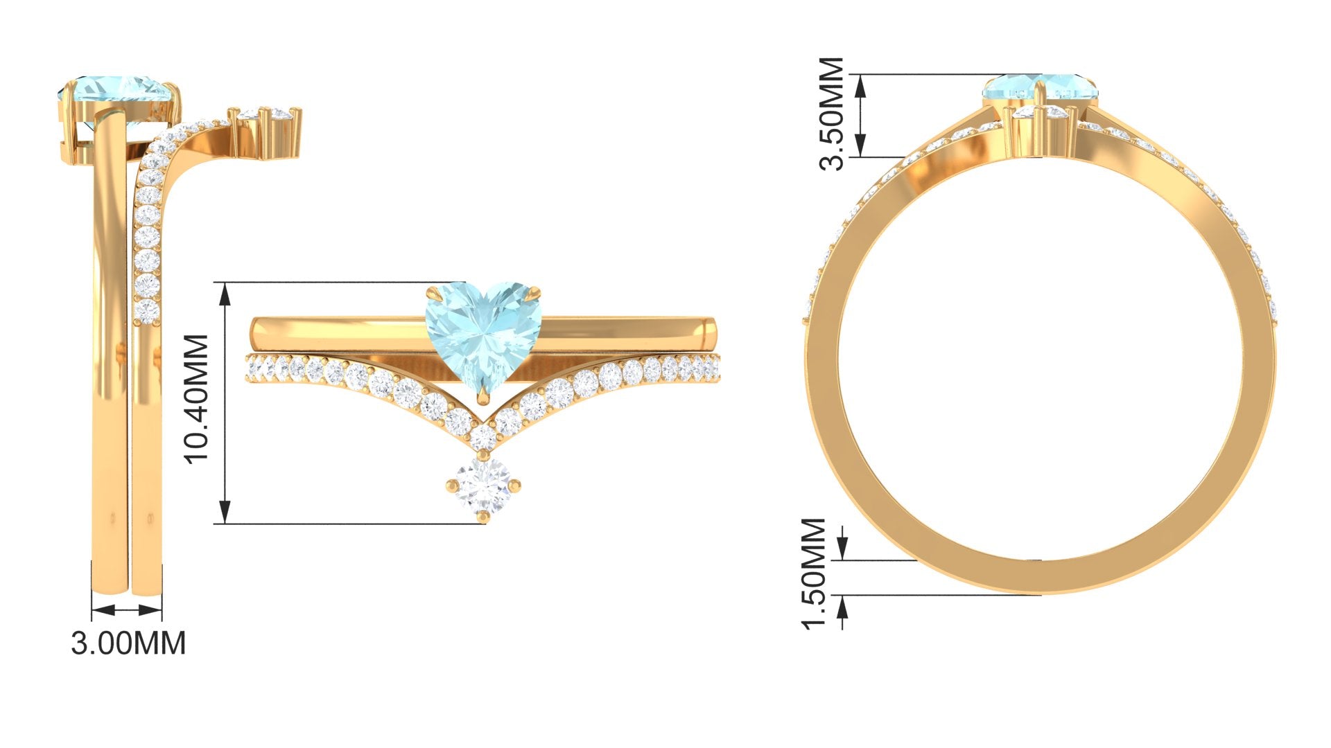 1 CT Sky Blue Topaz and Diamond Heart Ring Set Sky Blue Topaz - ( AAA ) - Quality - Rosec Jewels