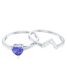 Real Tanzanite Heart Ring Set with Diamond Tanzanite - ( AAA ) - Quality - Rosec Jewels