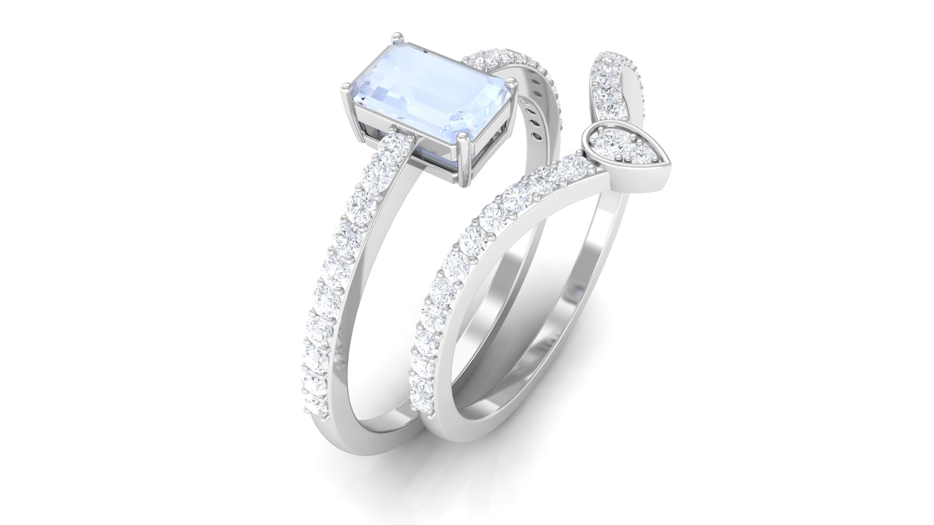 Moonstone Stackable Ring Set with Diamond Moonstone - ( AAA ) - Quality - Rosec Jewels