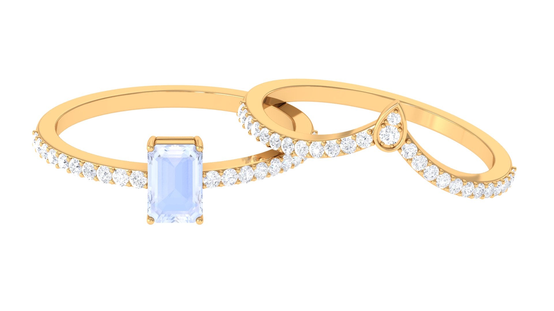 Moonstone Stackable Ring Set with Diamond Moonstone - ( AAA ) - Quality - Rosec Jewels