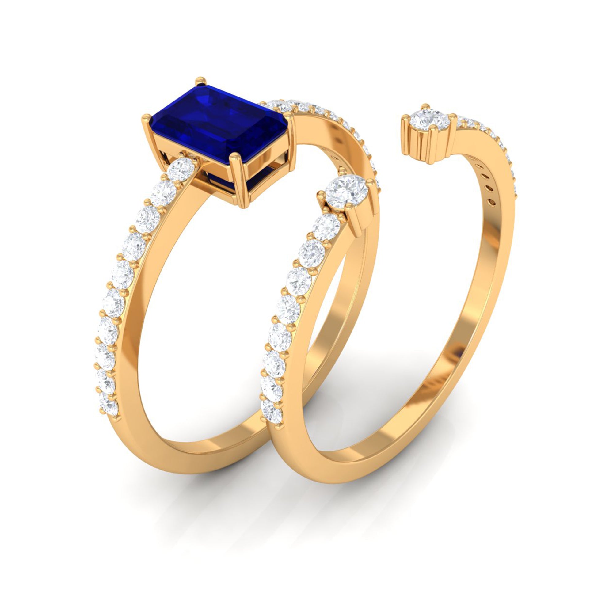 Blue Sapphire and Diamond Ring Set Blue Sapphire - ( AAA ) - Quality - Rosec Jewels