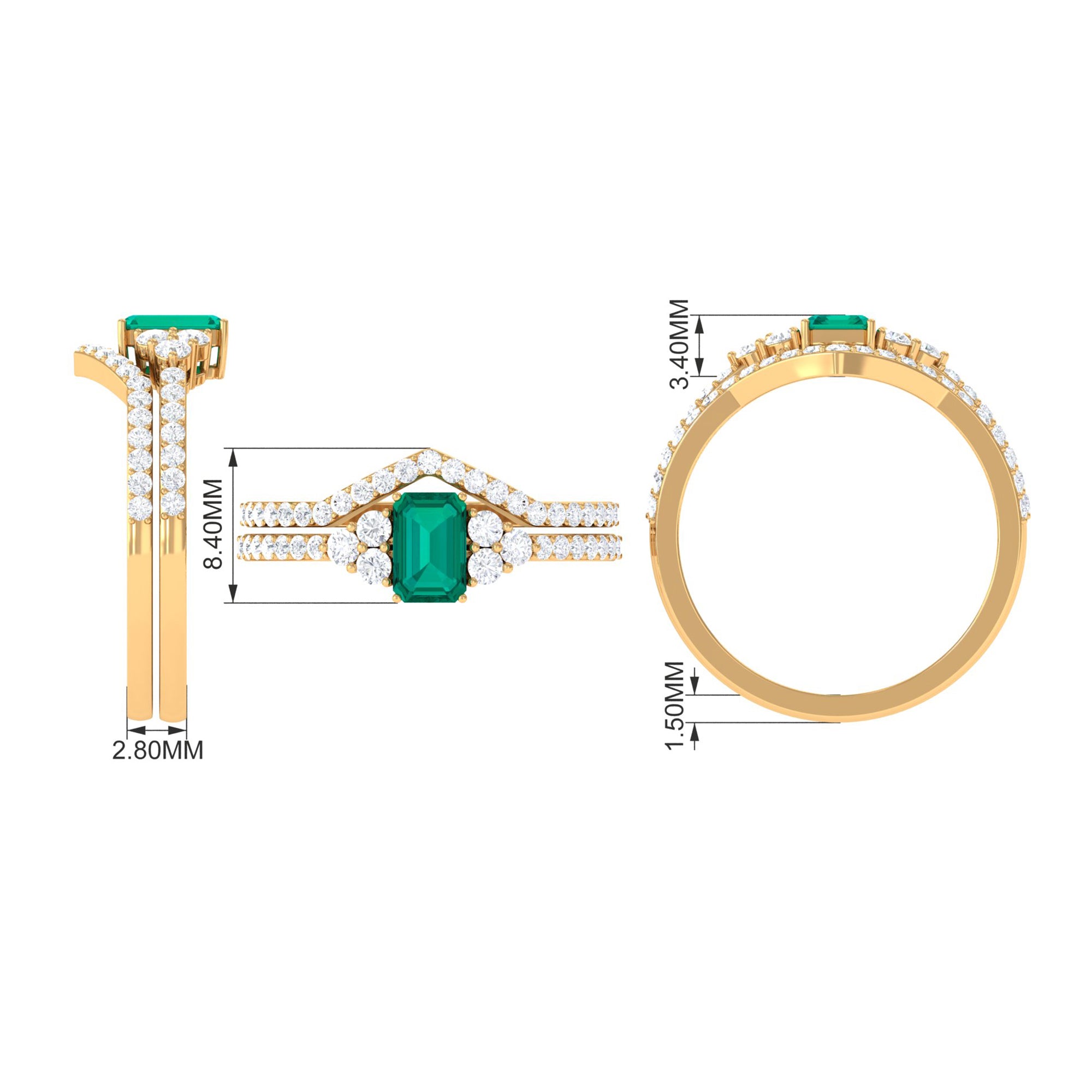 Emerald cut Emerald Ring Set with Diamond Stones Emerald - ( AAA ) - Quality - Rosec Jewels