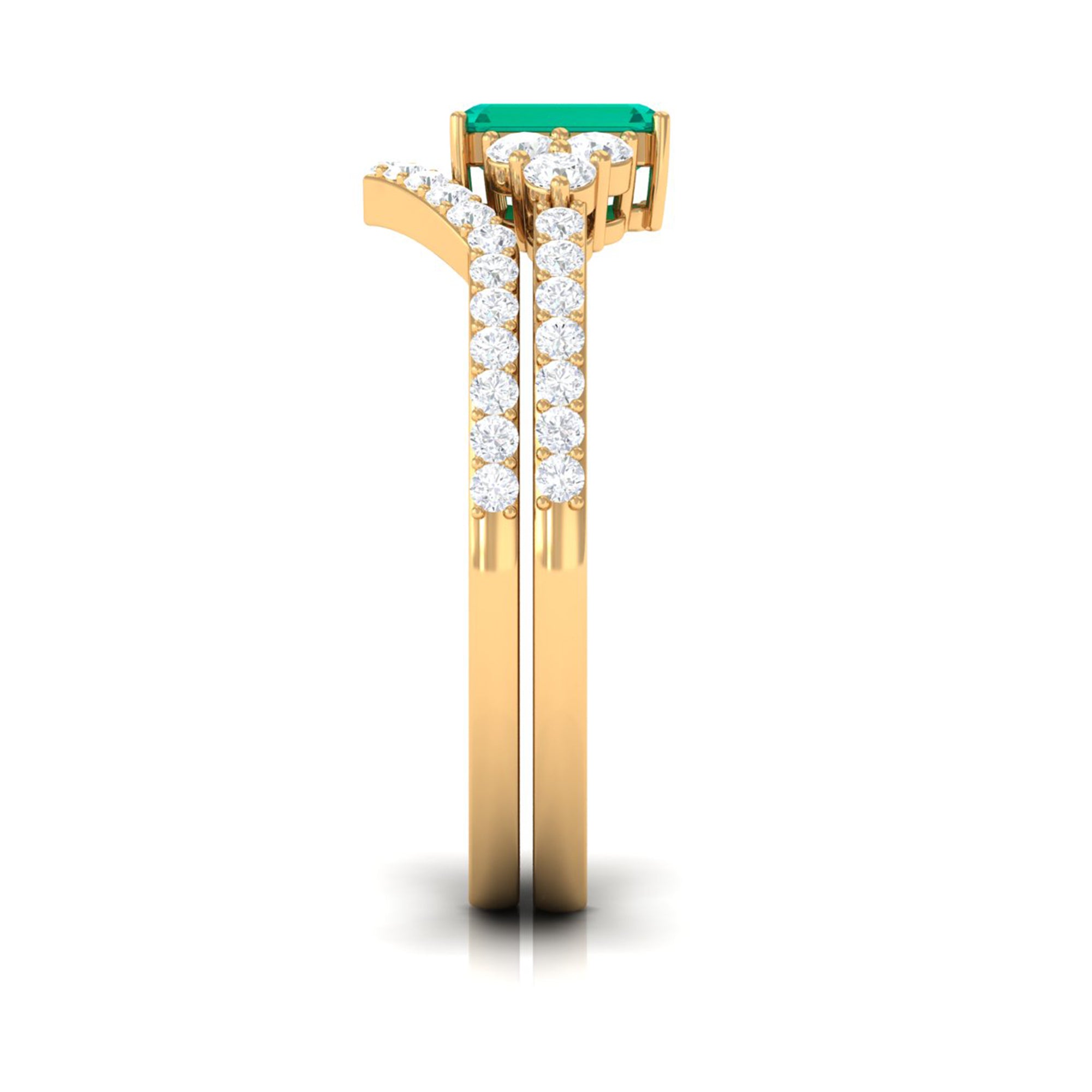 Emerald cut Emerald Ring Set with Diamond Stones Emerald - ( AAA ) - Quality - Rosec Jewels