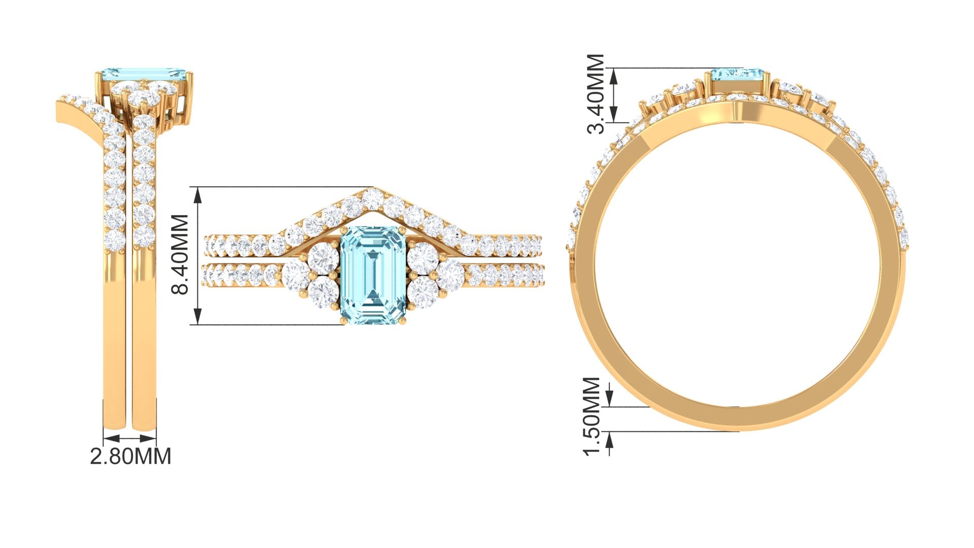 Aquamarine and Diamond Ring Set in Prong Setting Aquamarine - ( AAA ) - Quality - Rosec Jewels