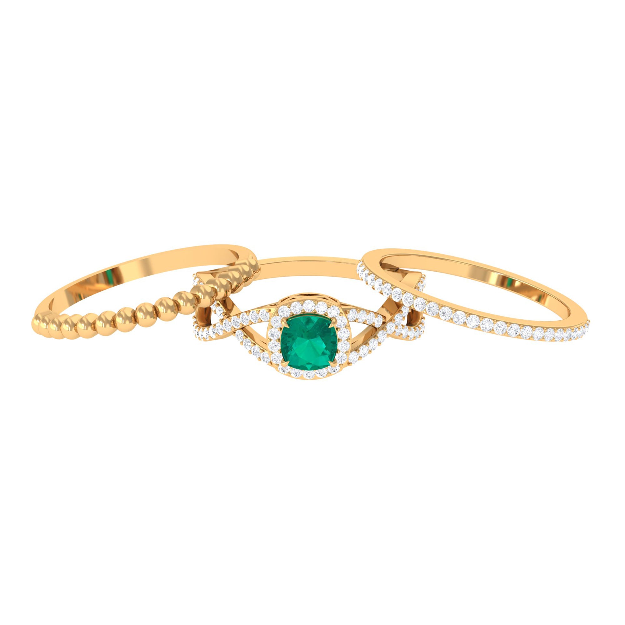 Natural Emerald and Moissanite Stackable Ring Set Emerald - ( AAA ) - Quality - Rosec Jewels