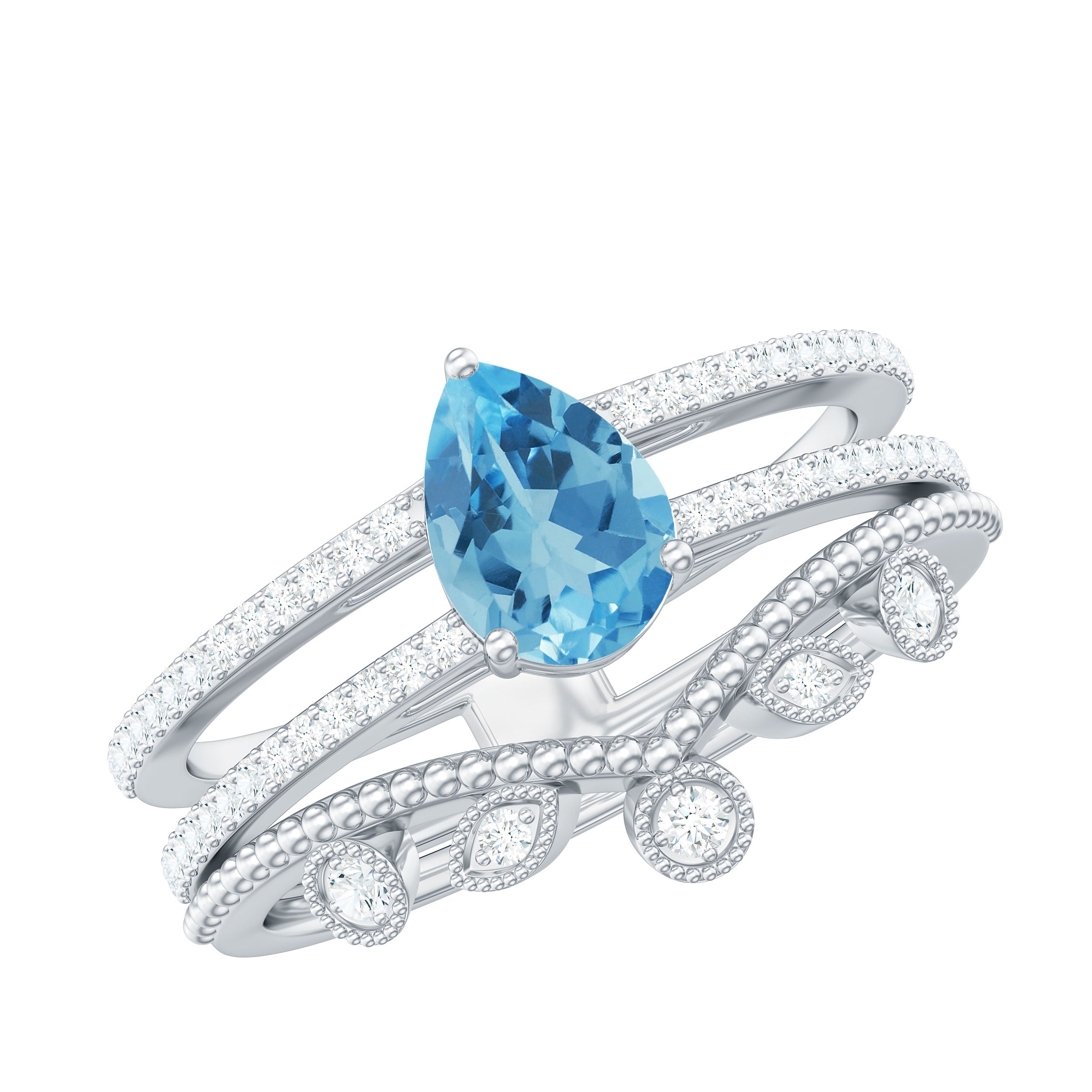 Pear Cut Natural Swiss Blue Topaz and Moissanite Wedding Ring Set Swiss Blue Topaz - ( AAA ) - Quality - Rosec Jewels