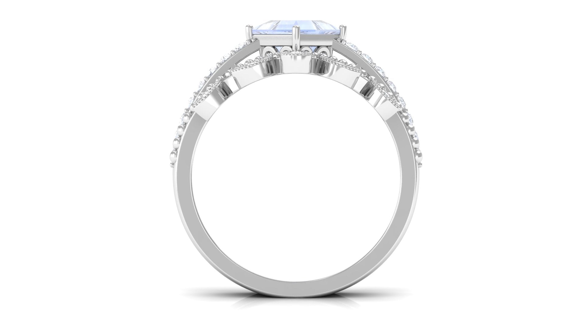 Princess Cut Moonstone Vintage Ring Set with Diamond Moonstone - ( AAA ) - Quality - Rosec Jewels