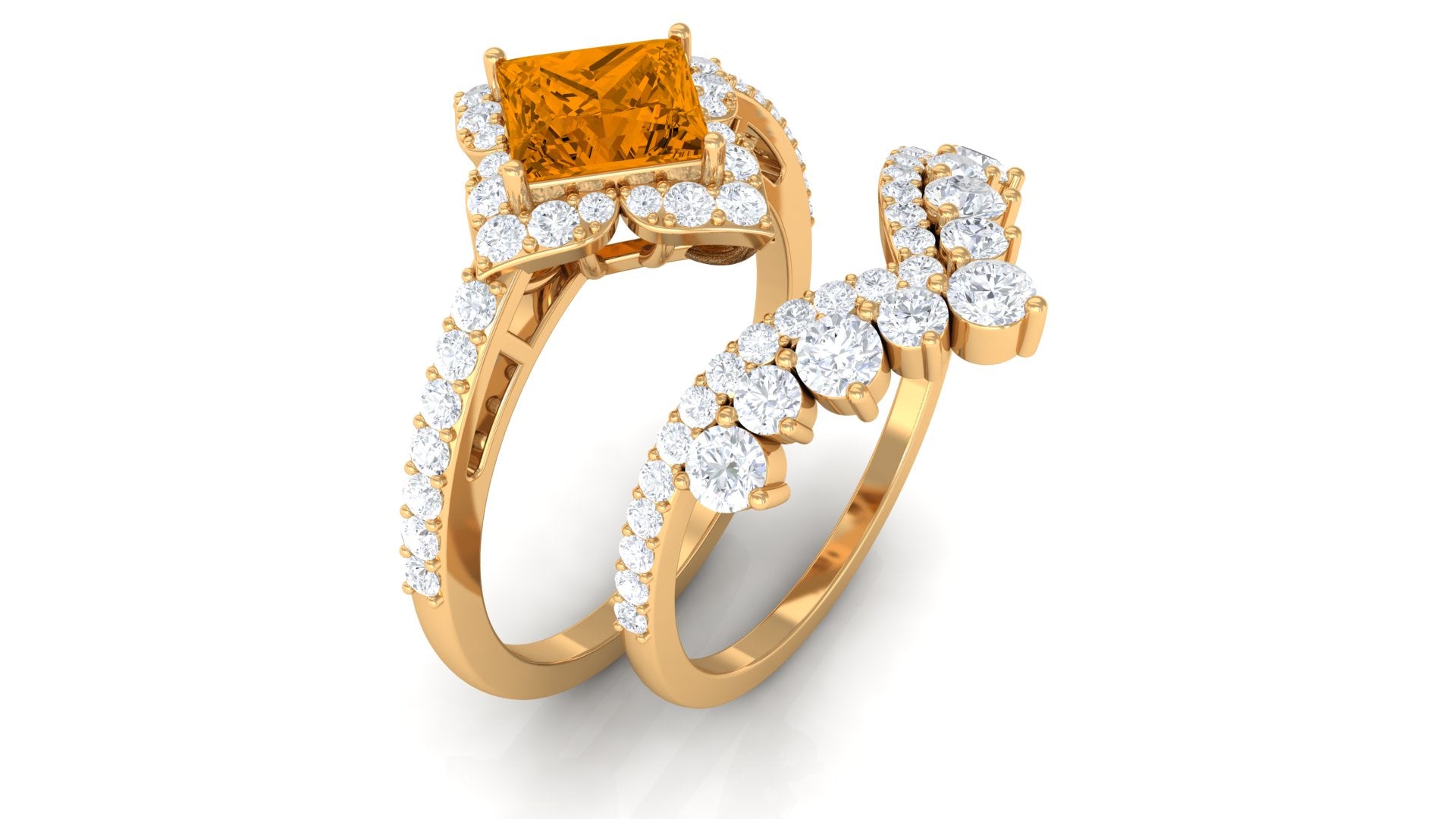 2.25 CT Citrine and Moissanite Statement Wedding Ring Set Citrine - ( AAA ) - Quality - Rosec Jewels