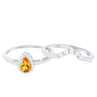 Citrine Designer Teardrop Ring Set with Moissanite Halo Citrine - ( AAA ) - Quality - Rosec Jewels